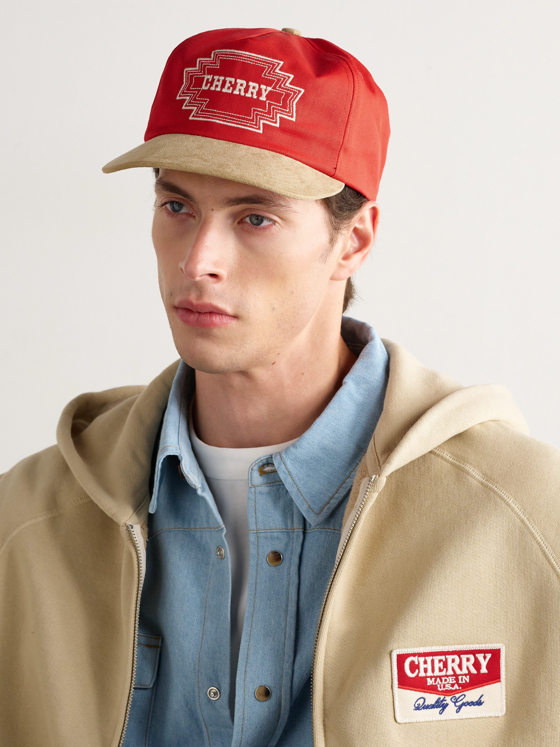 Cherry Los Angeles Navajo Suede-trimmed Logo-embroidered Twill Baseball Cap In Red