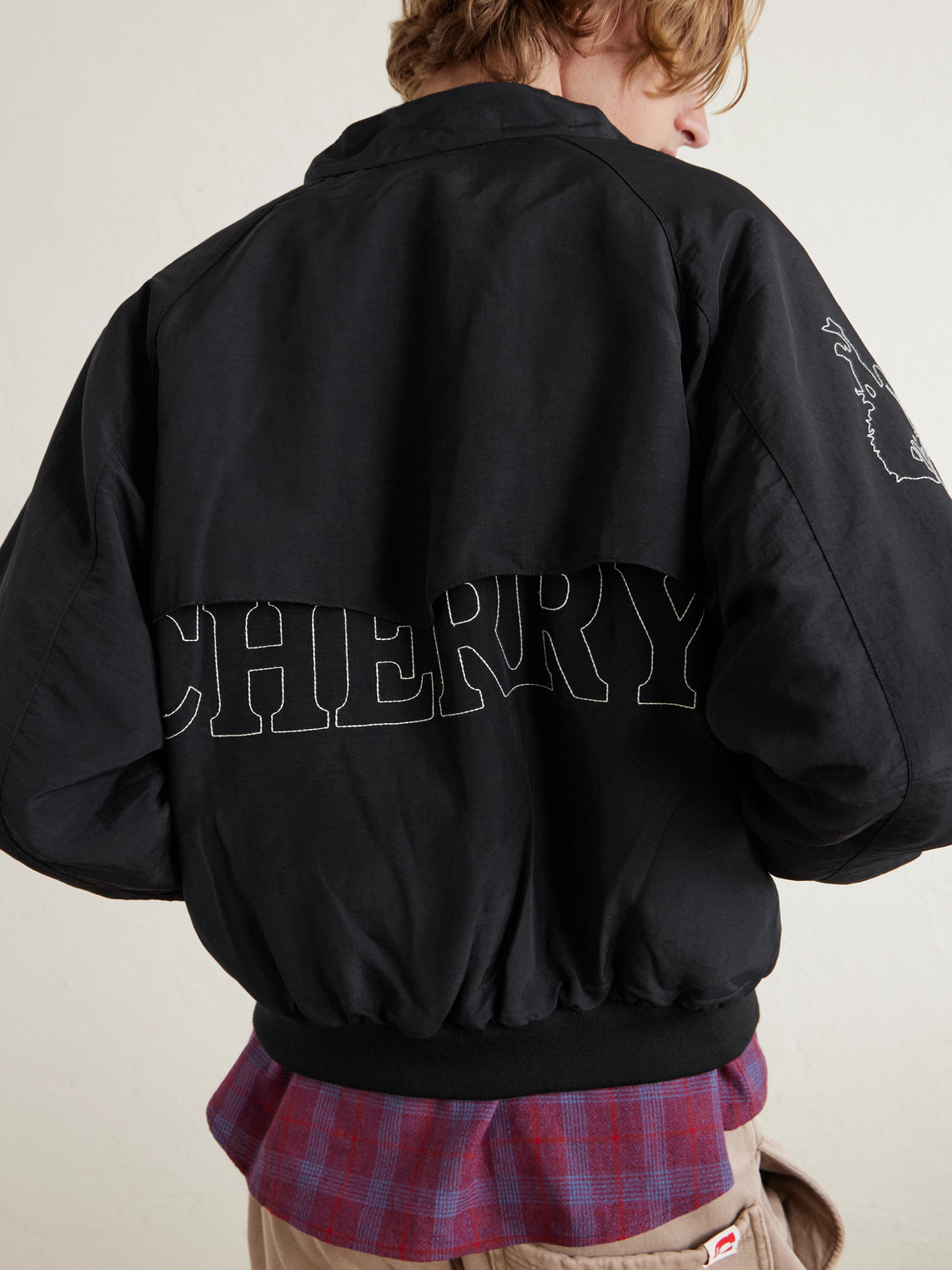 Cherry Los Angeles Championship Embroidered Shell Bomber Jacket In Black