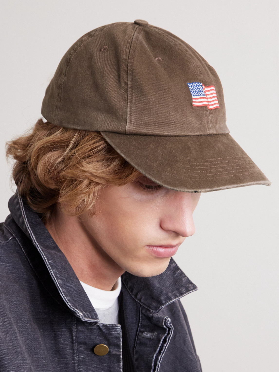 Cherry Los Angeles Usa Logo-embroidered Cotton-twill Cap In Brown