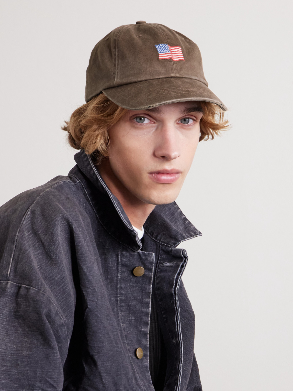 Cherry Los Angeles Usa Logo-embroidered Cotton-twill Cap In Brown