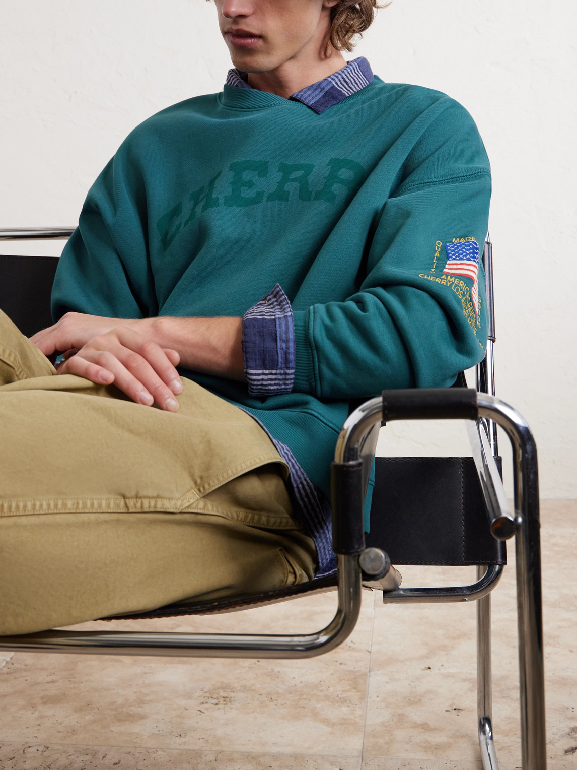 Cherry Los Angeles America's Favorite Crewneck Logo-print Embroidered Cotton-jersey Sweatshirt In Blue