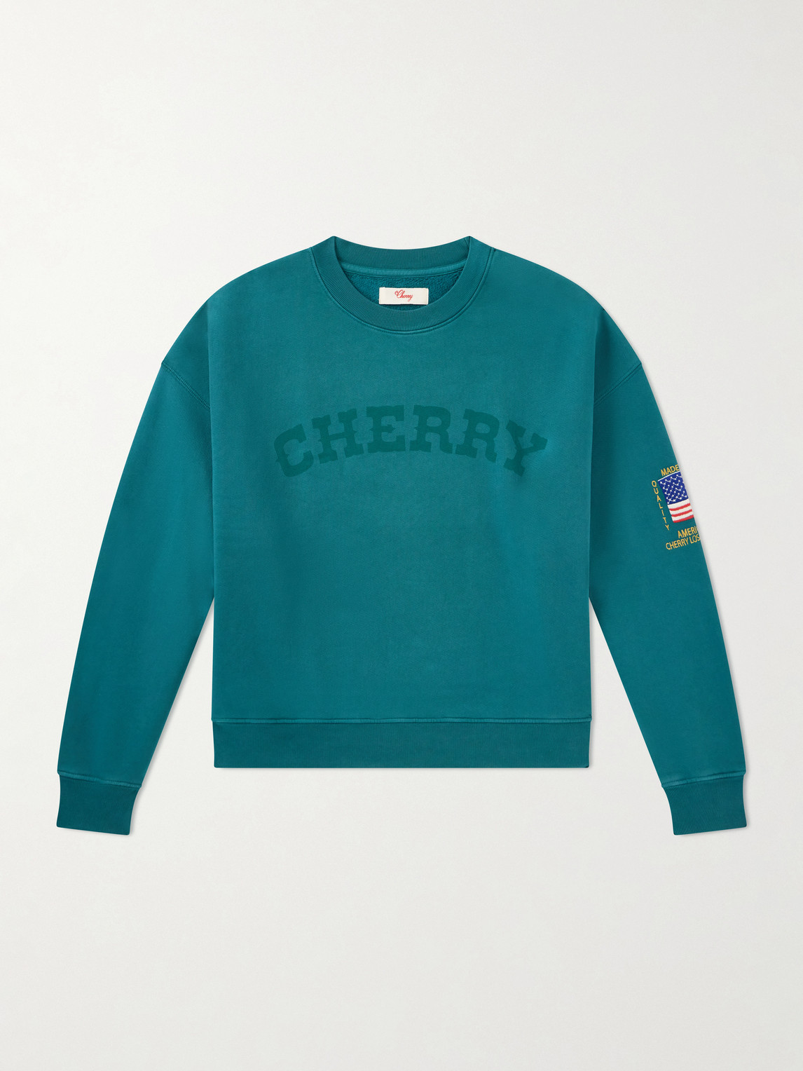 Cherry Los Angeles America's Favorite Crewneck Logo-Print Embroidered Cotton-Jersey Sweatshirt - Men