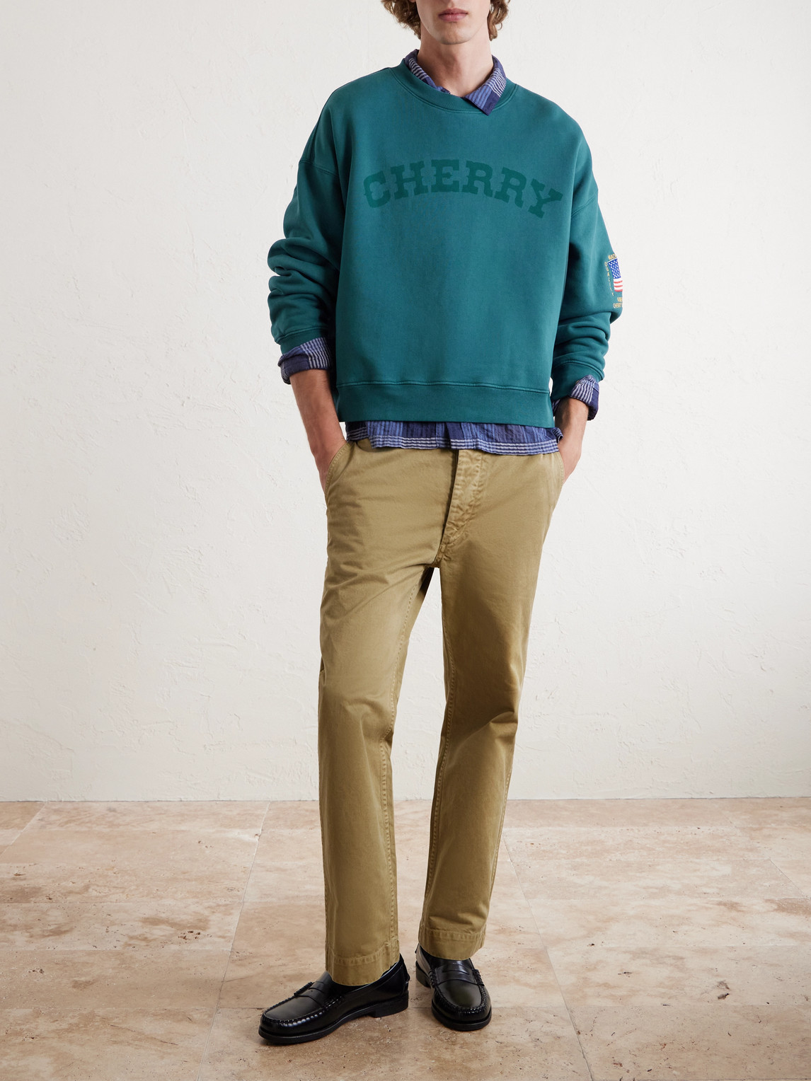 Cherry Los Angeles America's Favorite Crewneck Logo-print Embroidered Cotton-jersey Sweatshirt In Blue