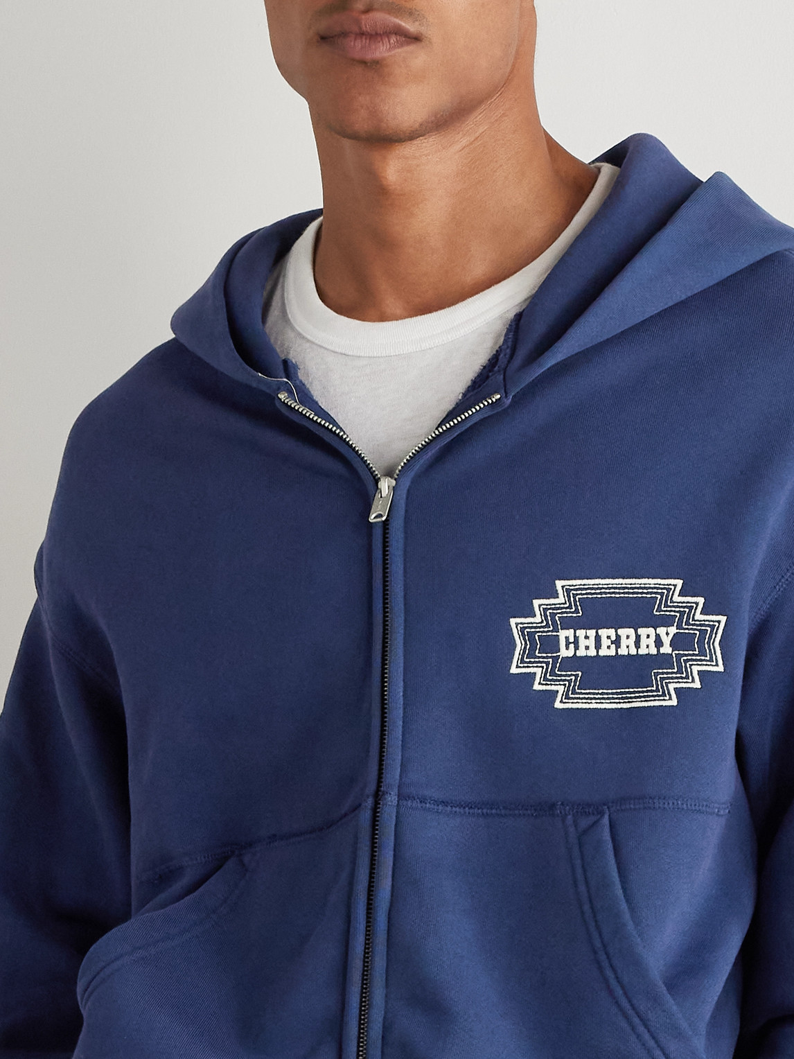 Cherry Los Angeles Navajo Logo-embroidered Cotton-jersey Zip-up Hoodie In Blue