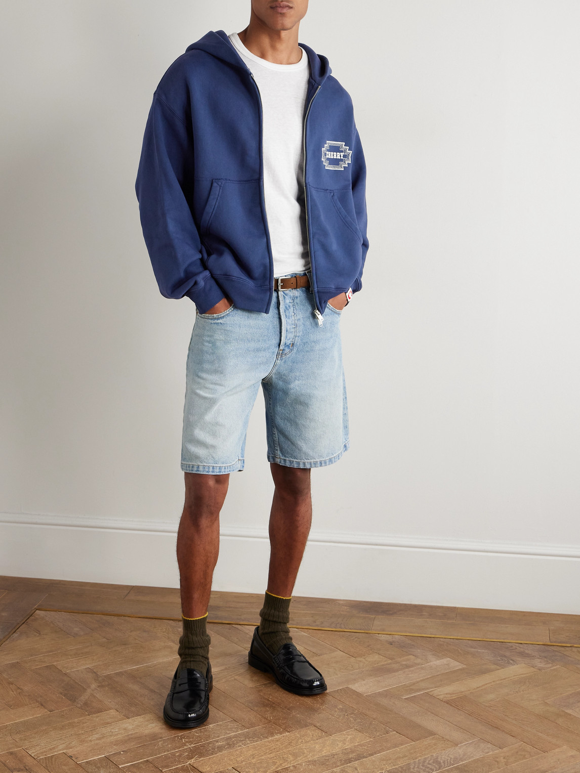 Cherry Los Angeles Navajo Logo-embroidered Cotton-jersey Zip-up Hoodie In Blue