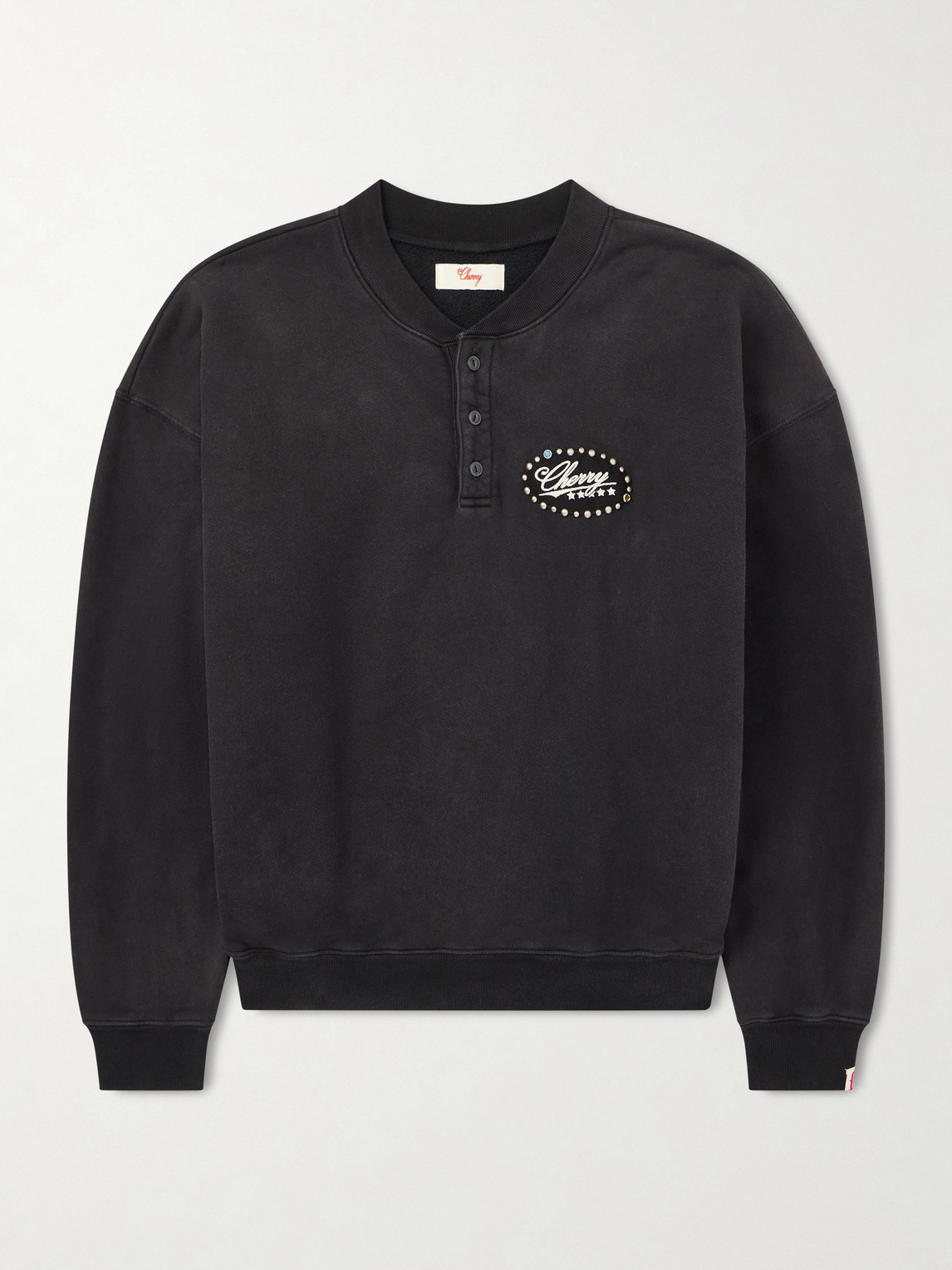 Cherry Los Angeles Five tar tudded Logo-Embroidered Cotton-Jersey weatshirt - Men