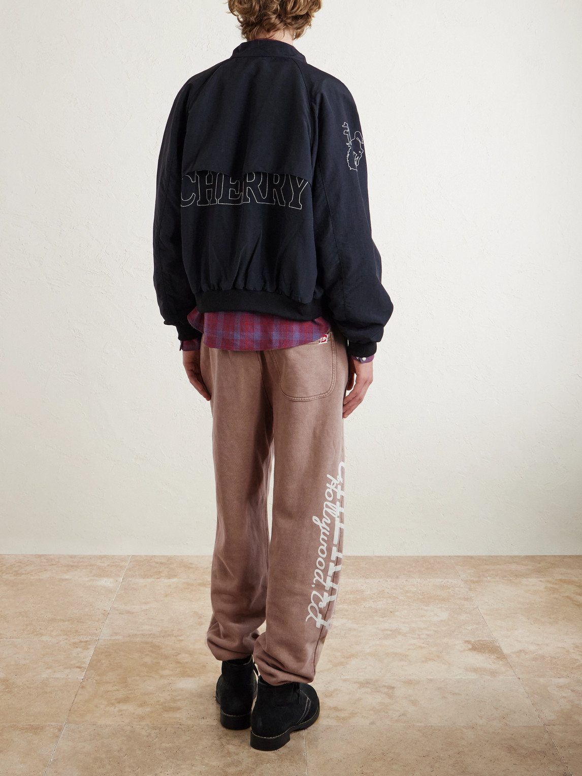 Cherry Los Angeles Hollywood Tapered Printed Cotton-fleece Sweatpants In Neutral