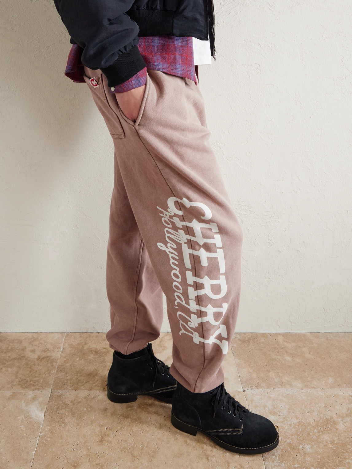 Cherry Los Angeles Hollywood Tapered Printed Cotton-fleece Sweatpants In Neutral