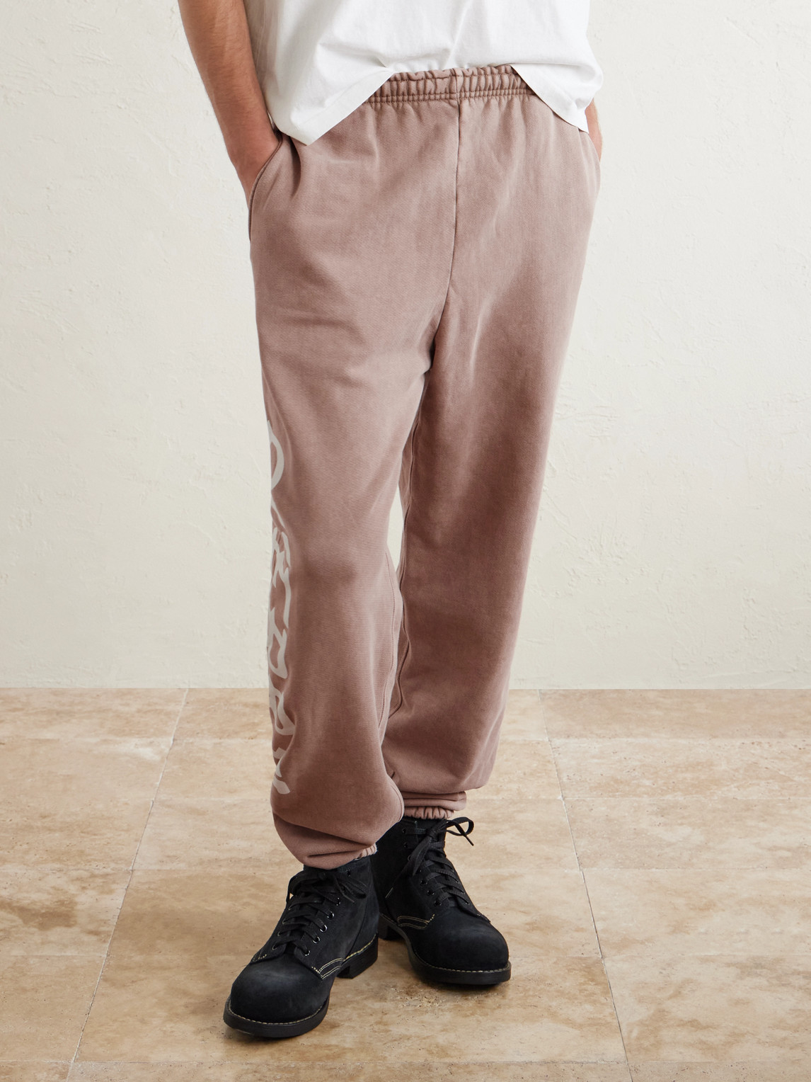 Cherry Los Angeles Hollywood Tapered Printed Cotton-fleece Sweatpants In Neutral