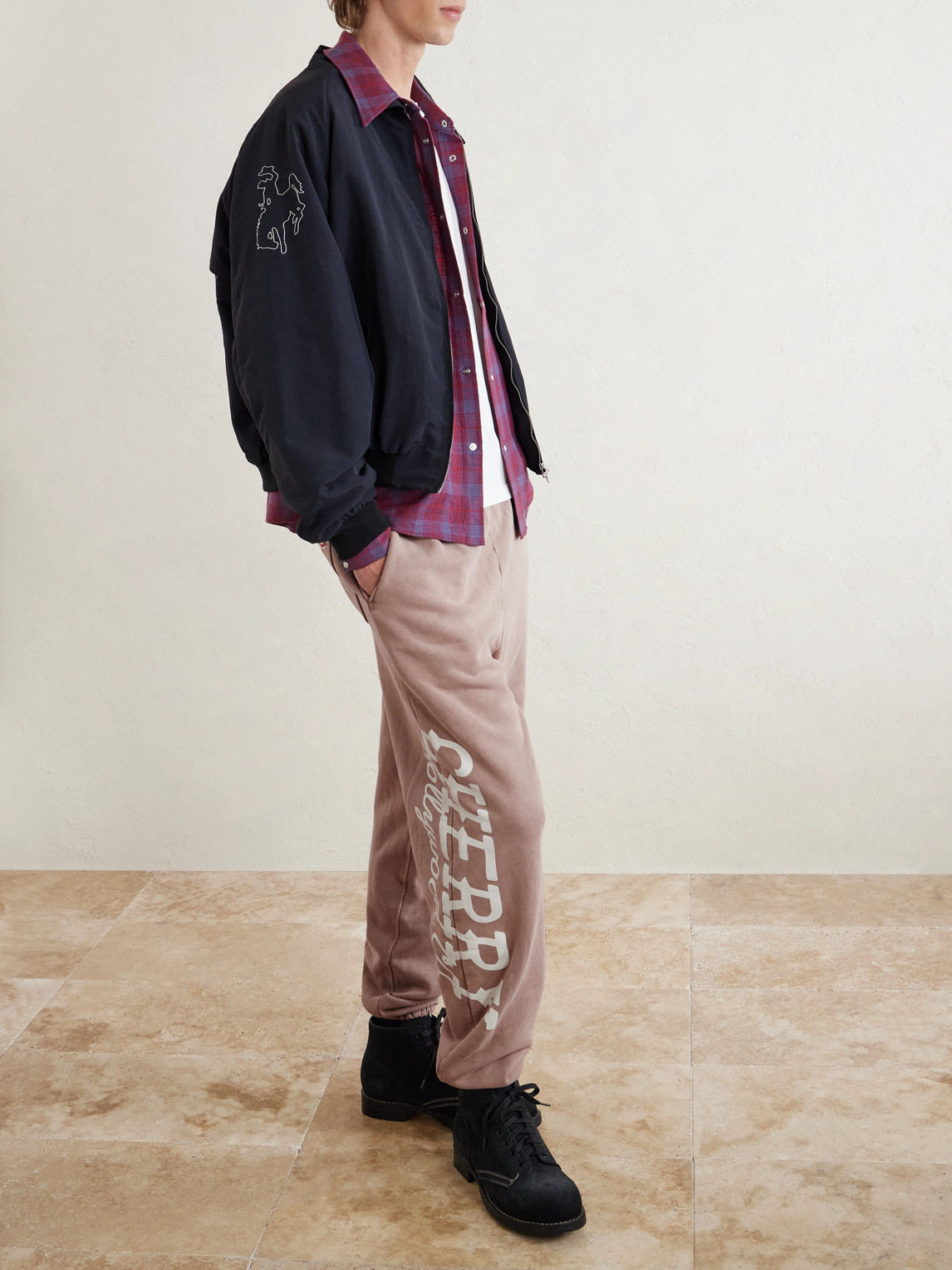 Cherry Los Angeles Hollywood Tapered Printed Cotton-fleece Sweatpants In Neutral