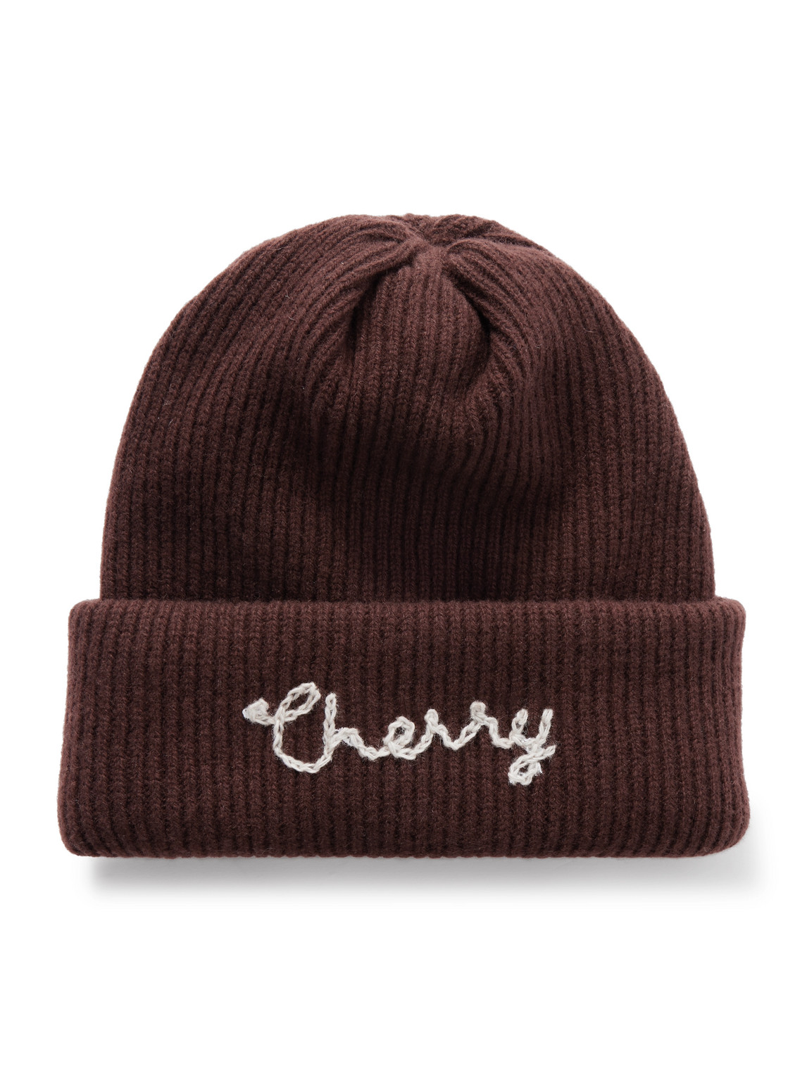 Cherry Los Angeles Logo-embroidered Ribbed Cashmere Beanie In Brown