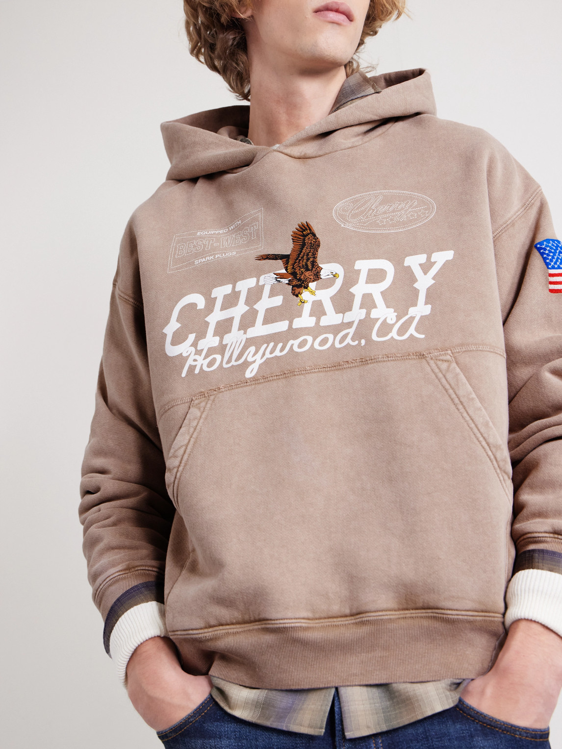 Cherry Los Angeles Logo-print Cotton-jersey Hoodie In Brown
