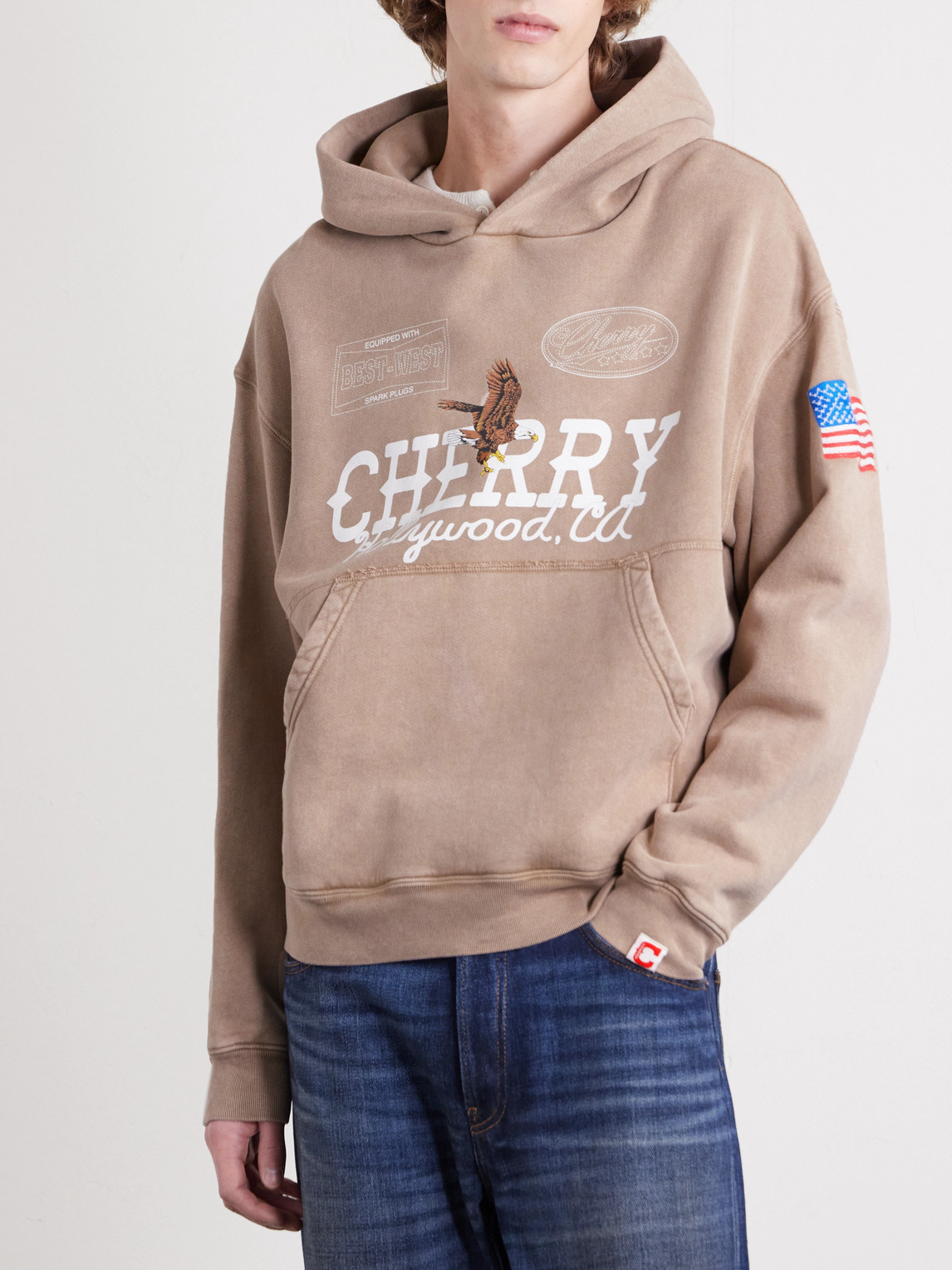 Cherry Los Angeles Logo-print Cotton-jersey Hoodie In Brown