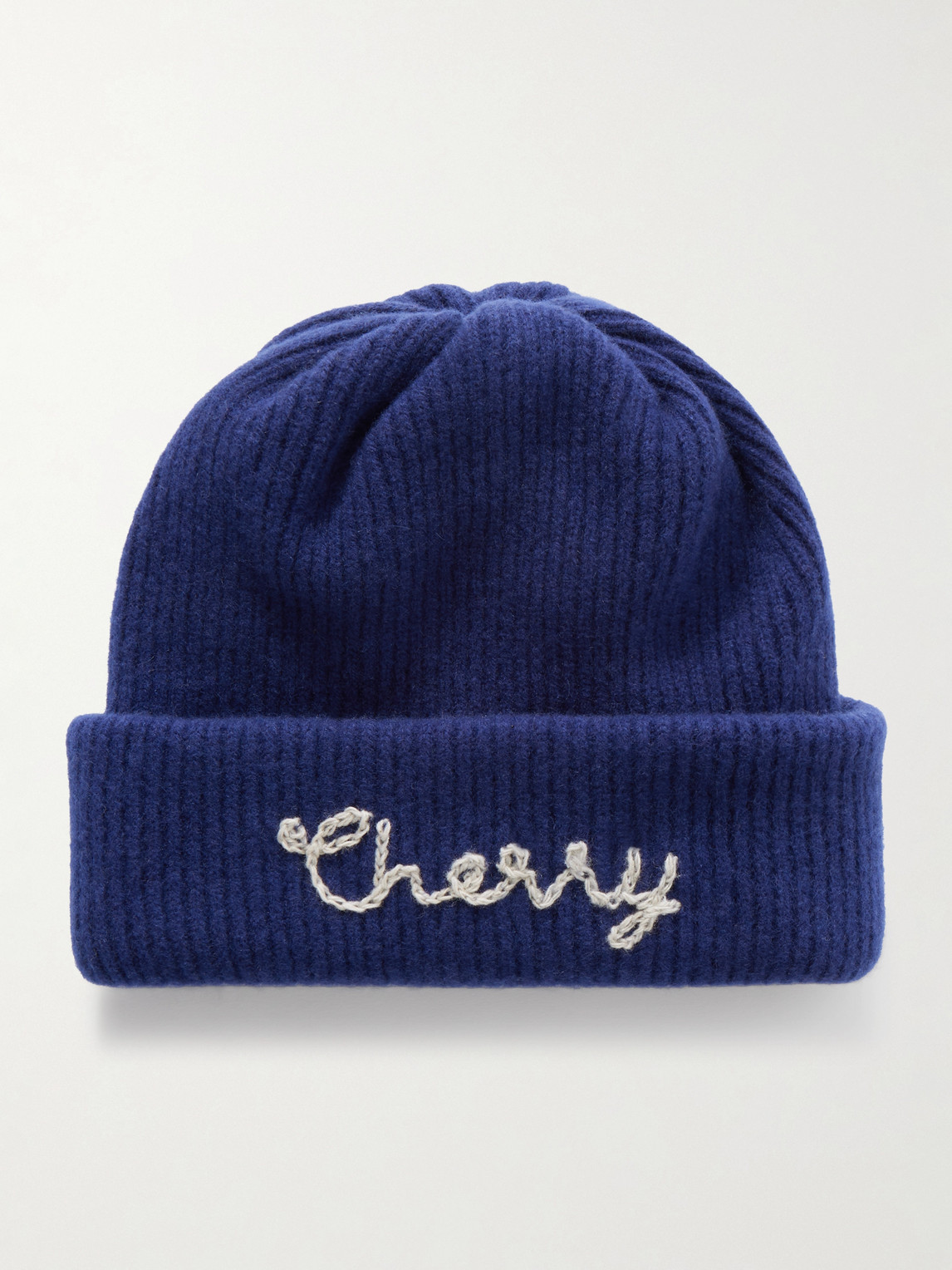 Cherry Los Angeles Logo-embroidered Ribbed Cashmere Beanie In Blue