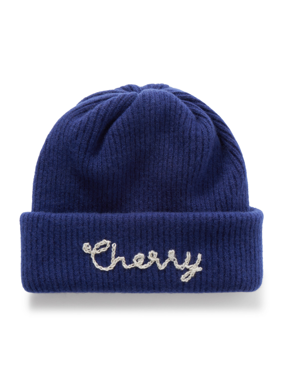 Cherry Los Angeles Logo-embroidered Ribbed Cashmere Beanie In Blue