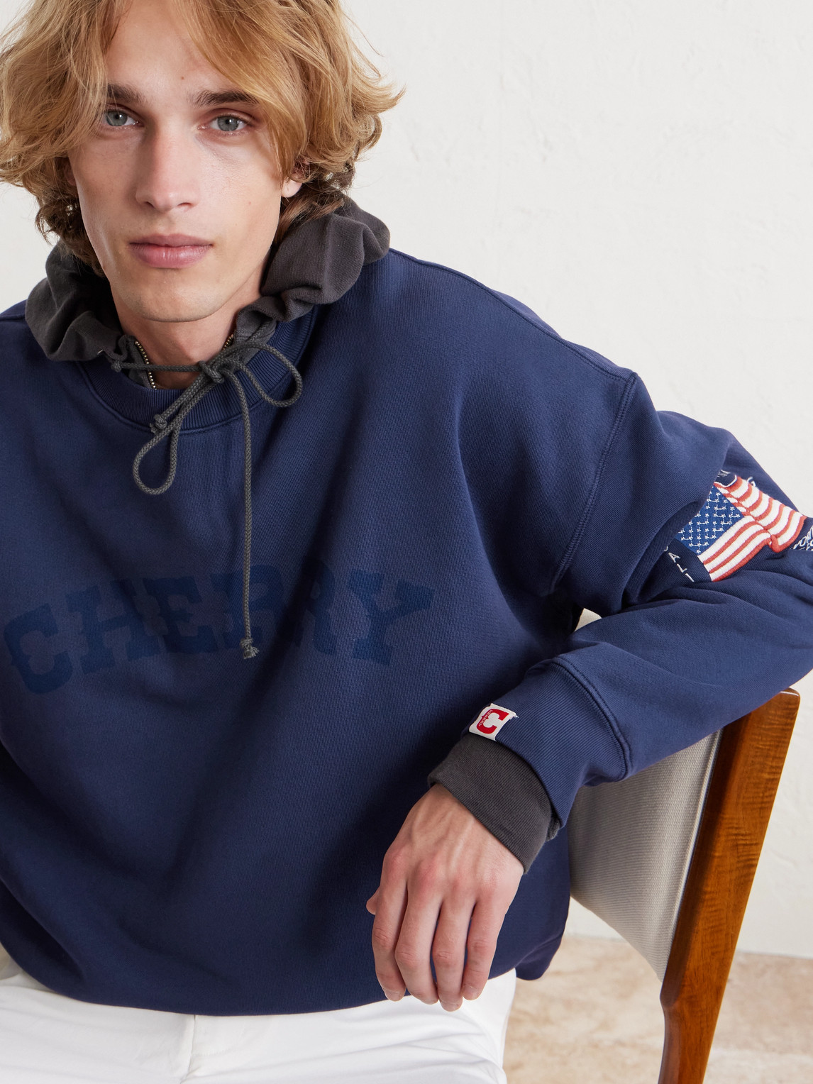Cherry Los Angeles America's Favorite Crewneck Logo-print Embroidered Cotton-jersey Sweatshirt In Blue