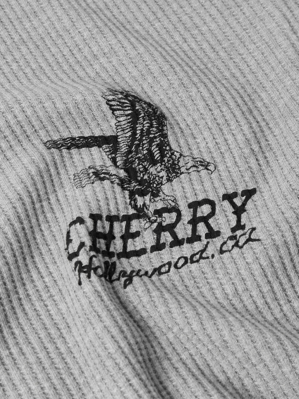 Cherry Los Angeles Hollywood Thermal Cropped Waffle-knit Cotton-blend T-shirt In Gray