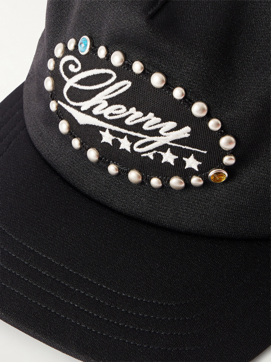 Cherry Los Angeles Studded Five Star Logo-embroidered Canvas And Mesh Trucker Cap In Black
