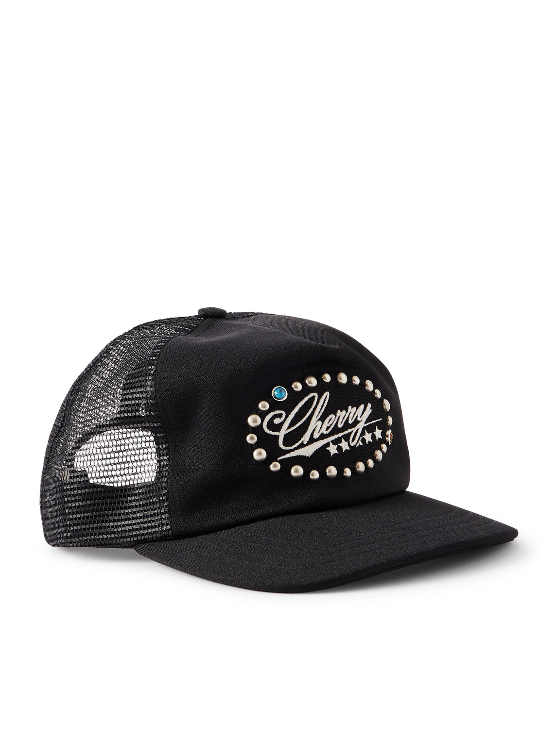 Cherry Los Angeles Studded Five Star Logo-embroidered Canvas And Mesh Trucker Cap In Black