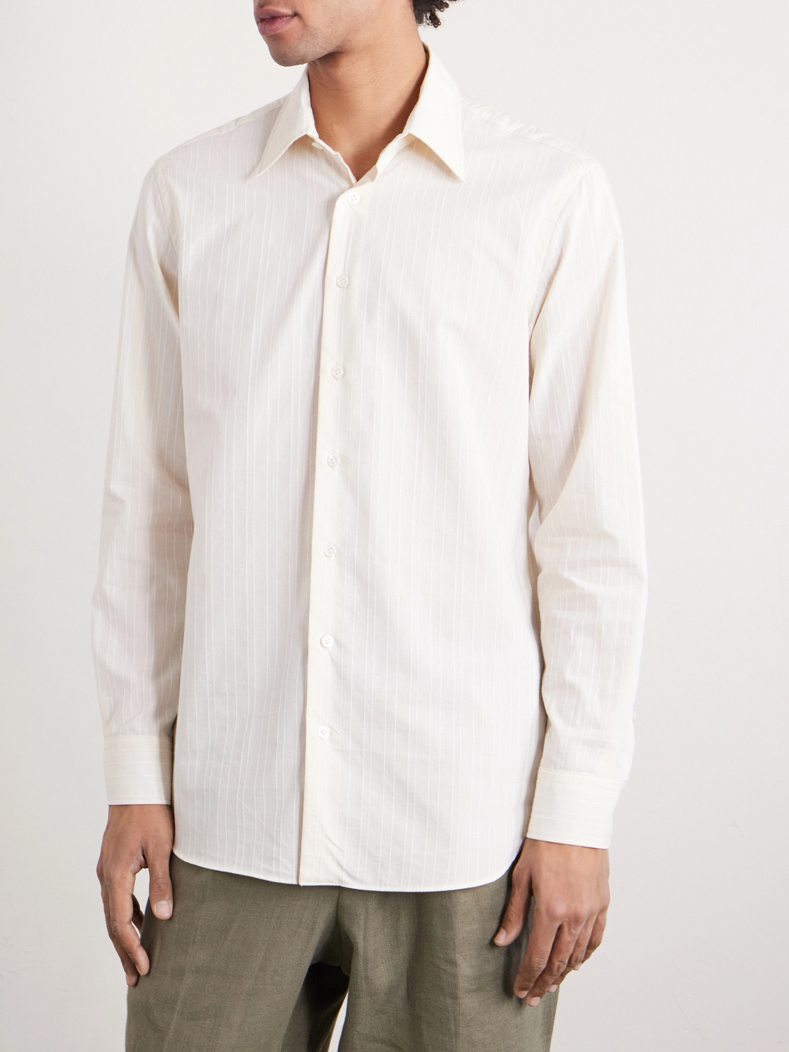  Lardini - Striped Cotton-poplin Shirt - Men - Neutrals - Eu 39 