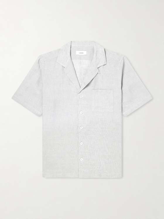 Lardini Convertible-Collar Linen Shirt