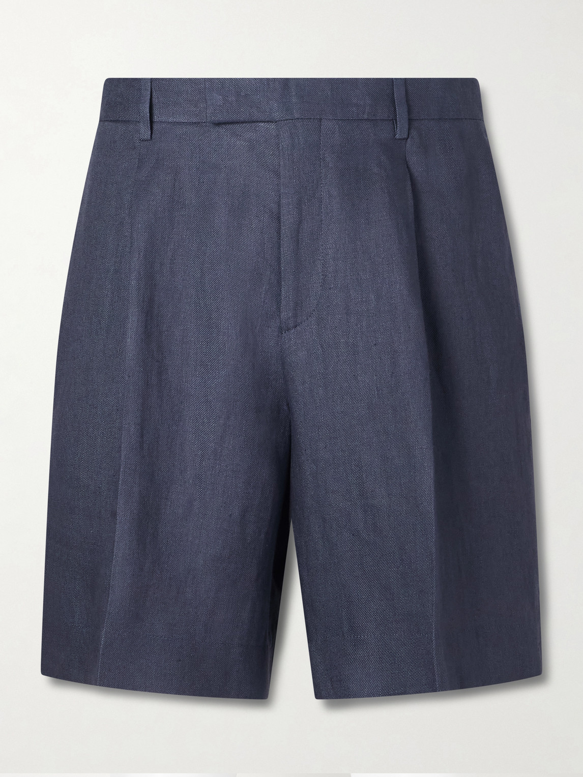 Lardini Straight-leg Pleated Linen-twill Shorts In Blue