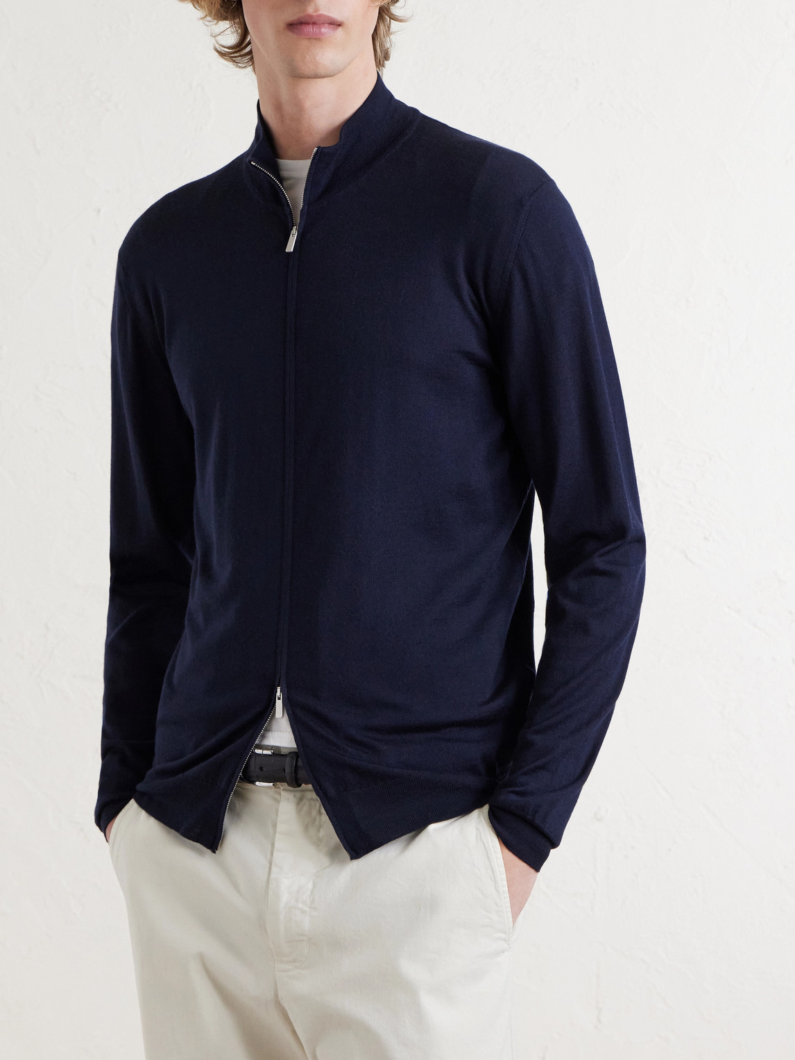  Lardini - Virgin Wool Zip-up Sweater - Men - Blue - S 
