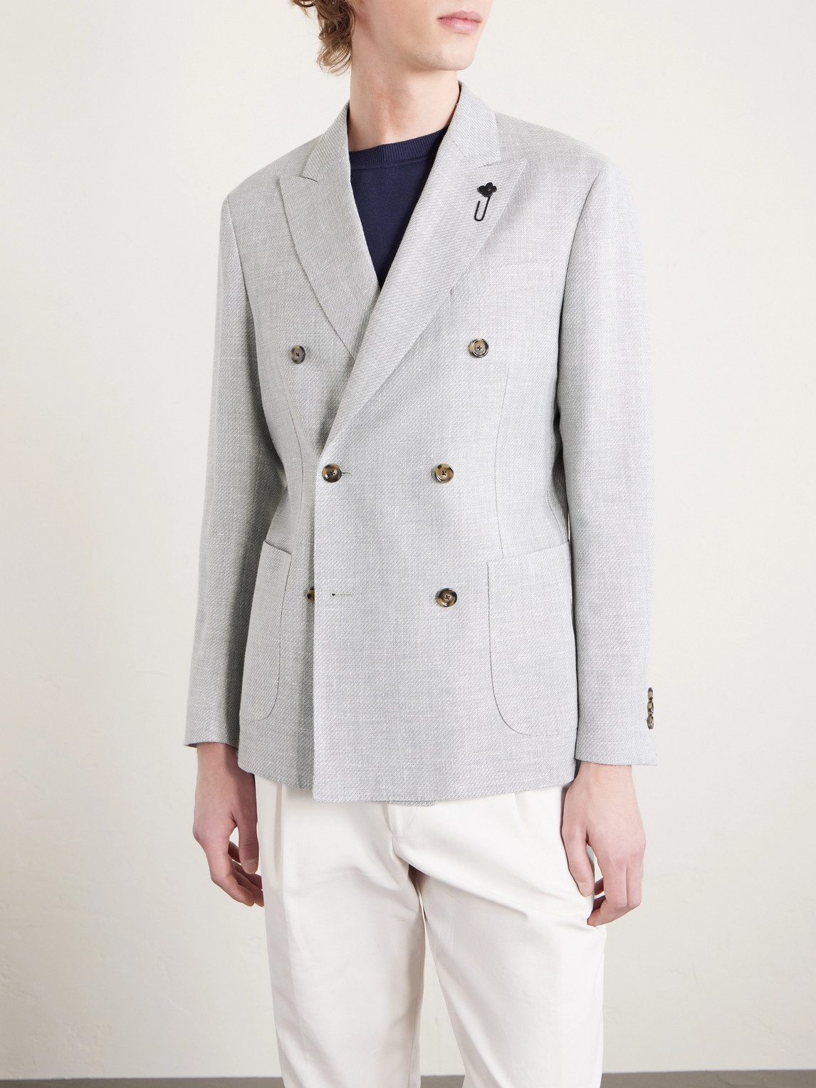  Lardini - Roma Slim-fit Embellished Double-breasted Wool And Linen-blend Blazer - Men - Green - It 48 