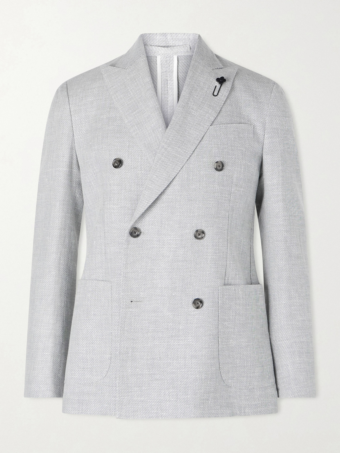 Lardini Roma Slim-Fit Embellished Double-Breasted Wool and Linen-Blend Blazer - Men