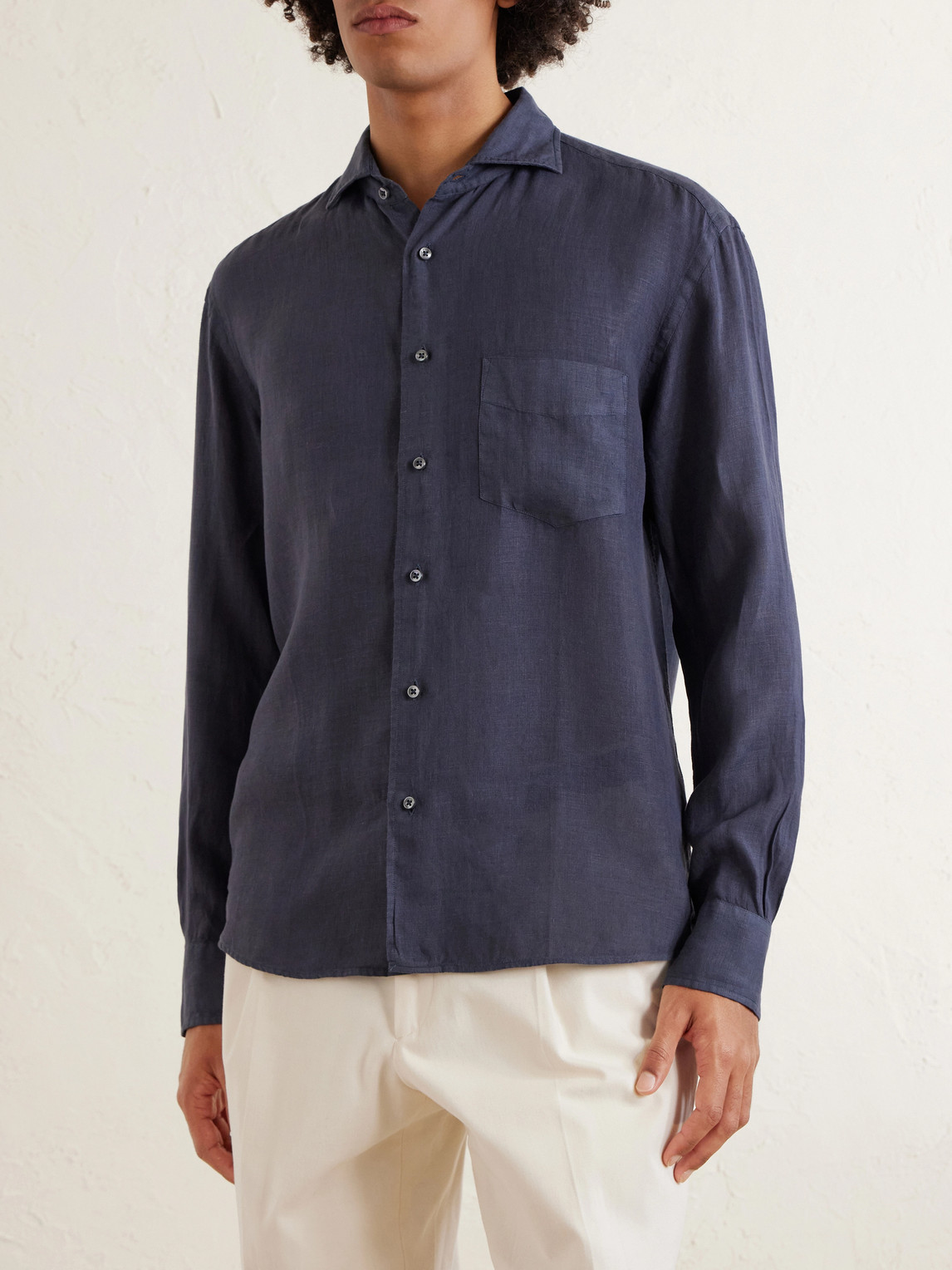  Fedeli - Phil Cutaway-collar Linen Shirt - Men - Blue - Eu 38 