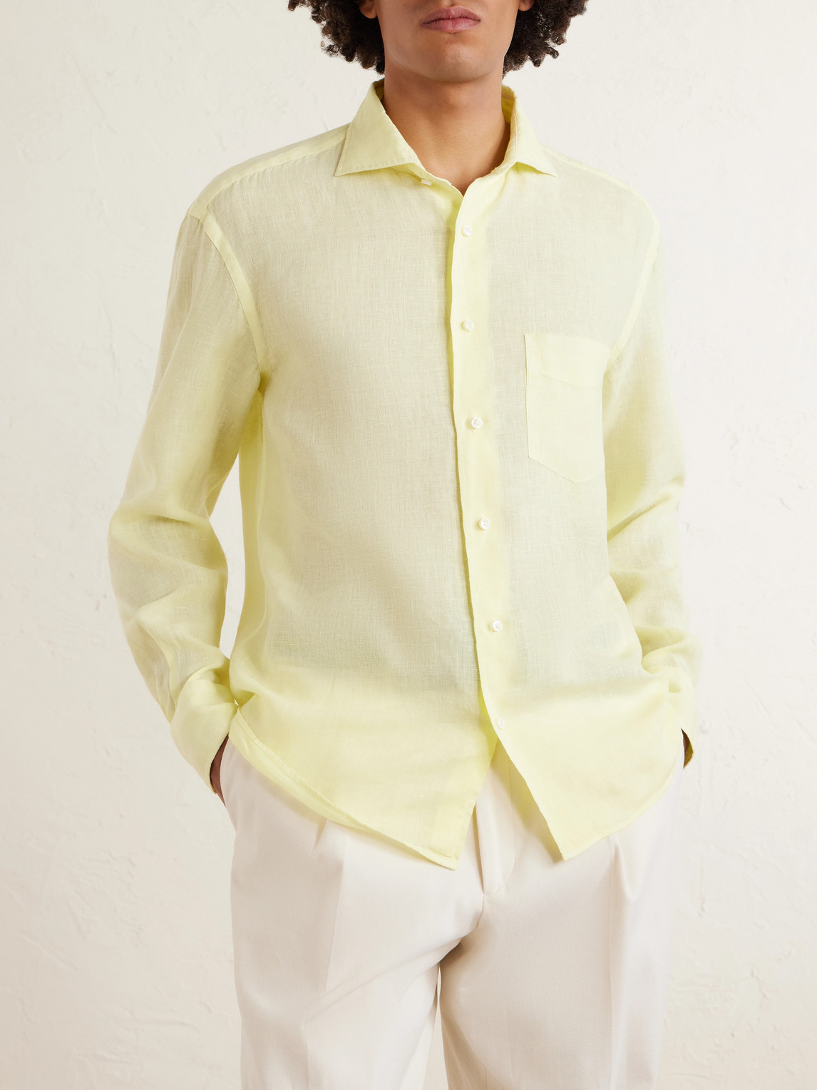  Fedeli - Phil Cutaway-collar Linen Shirt - Men - Yellow - Eu 38 