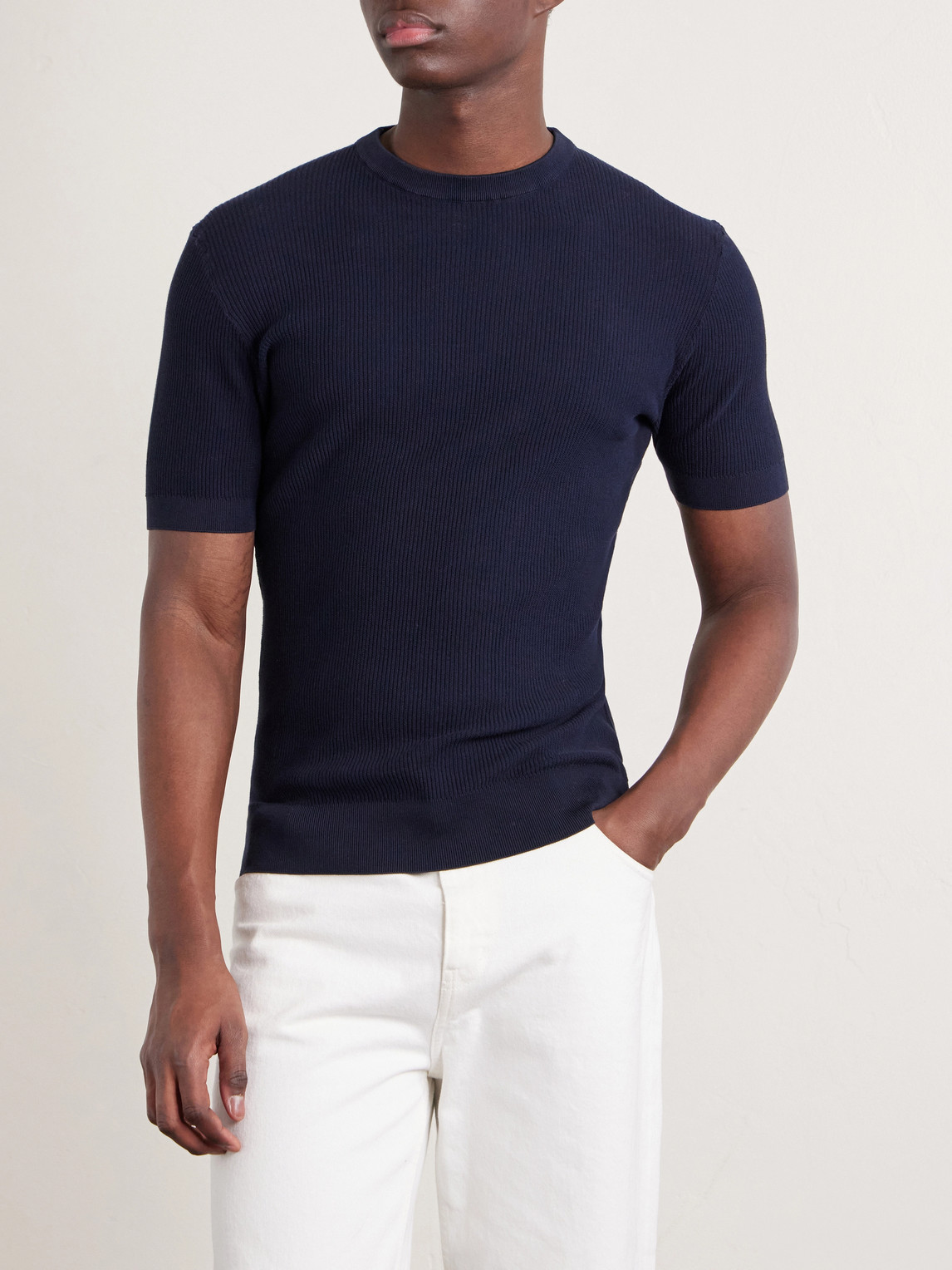  Fedeli - Ribbed Cotton T-shirt - Men - Blue - It 44 