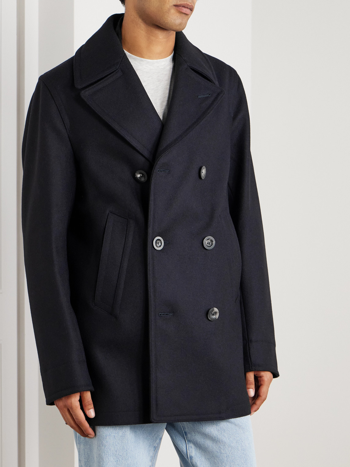 Private White V.c. The Manchester Wool Peacoat In Blue