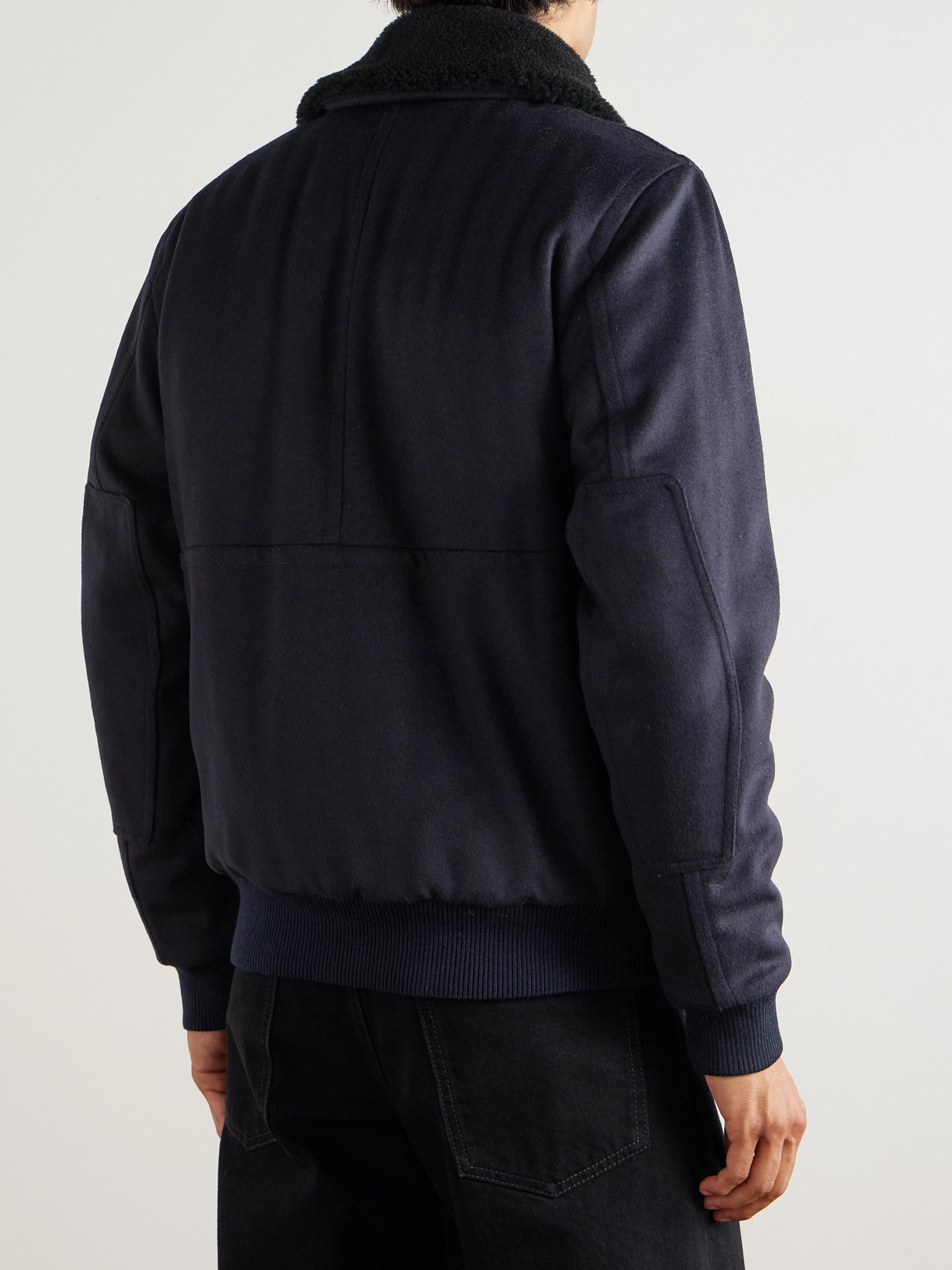 Private White V.c. The Flight Jacket 3.0 Shearling-trimmed Wool Bomber Jacket In Blue