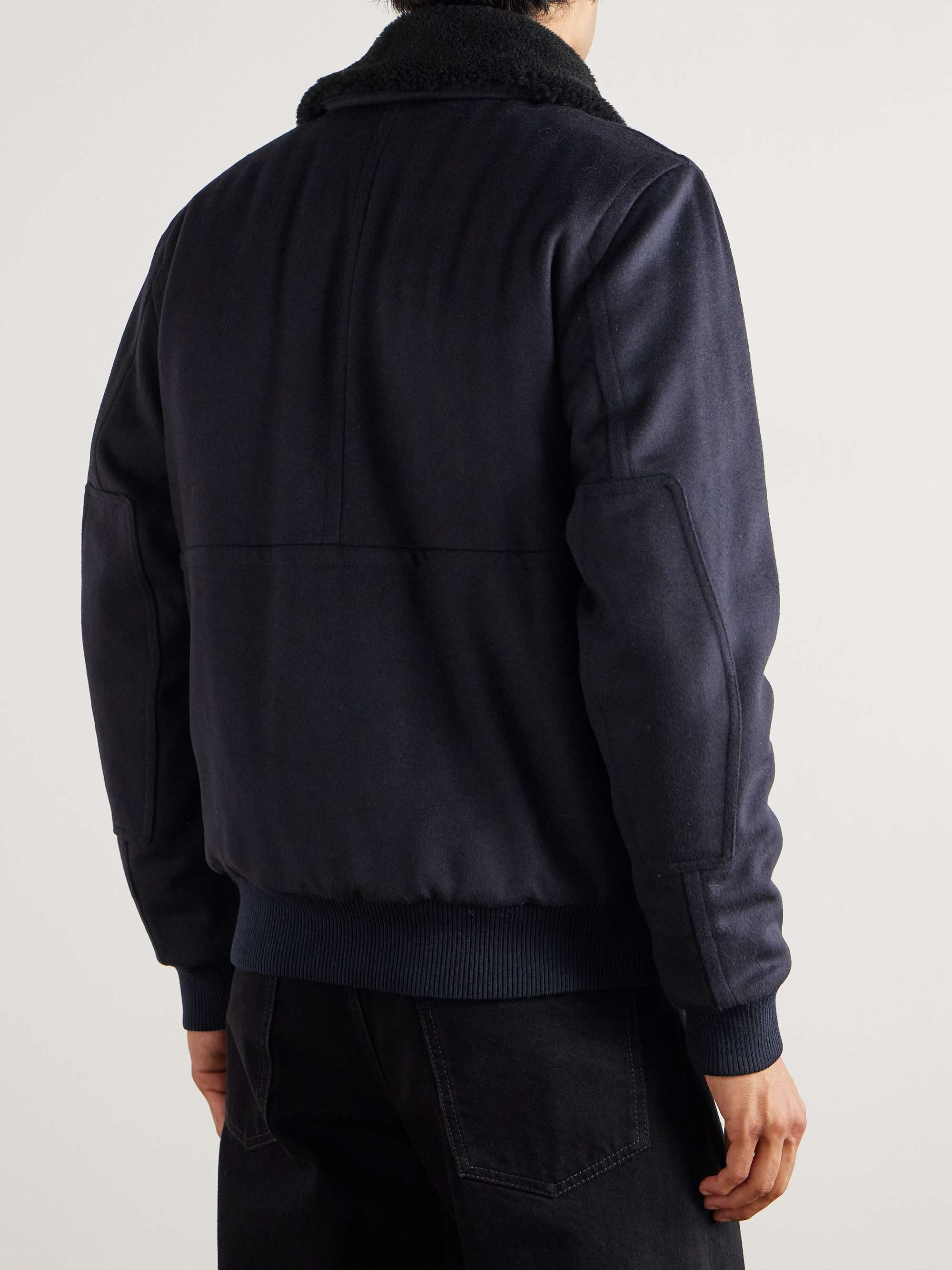 PRIVATE WHITE V.C. The Pilot's Shearling-Trimmed Wool Bomber Jacket