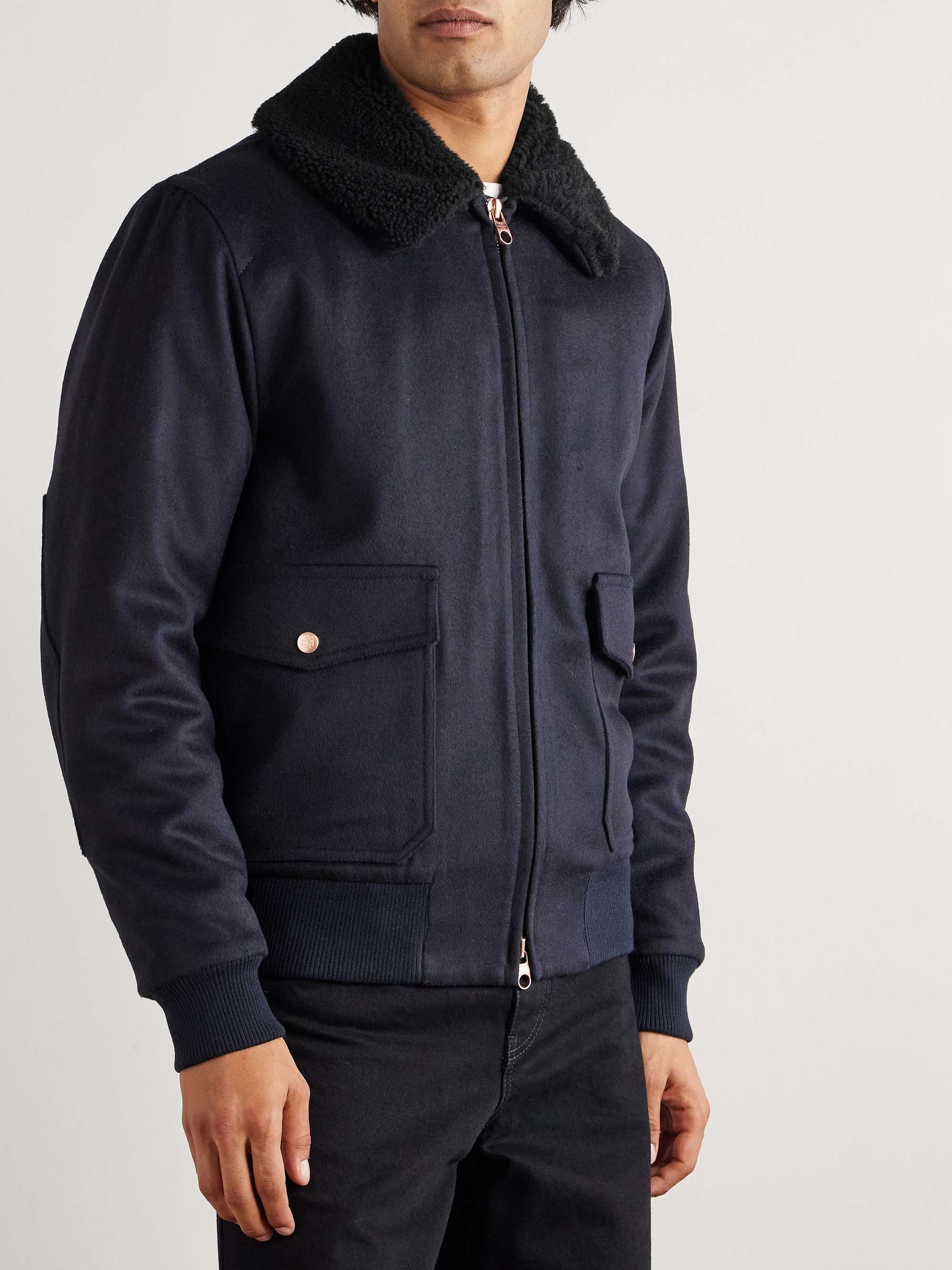 PRIVATE WHITE V.C. The Pilot's Shearling-Trimmed Wool Bomber Jacket