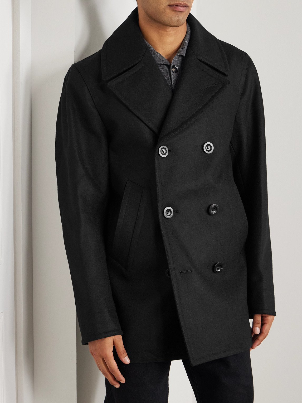 Private White V.c. The Manchester Wool Peacoat In Black