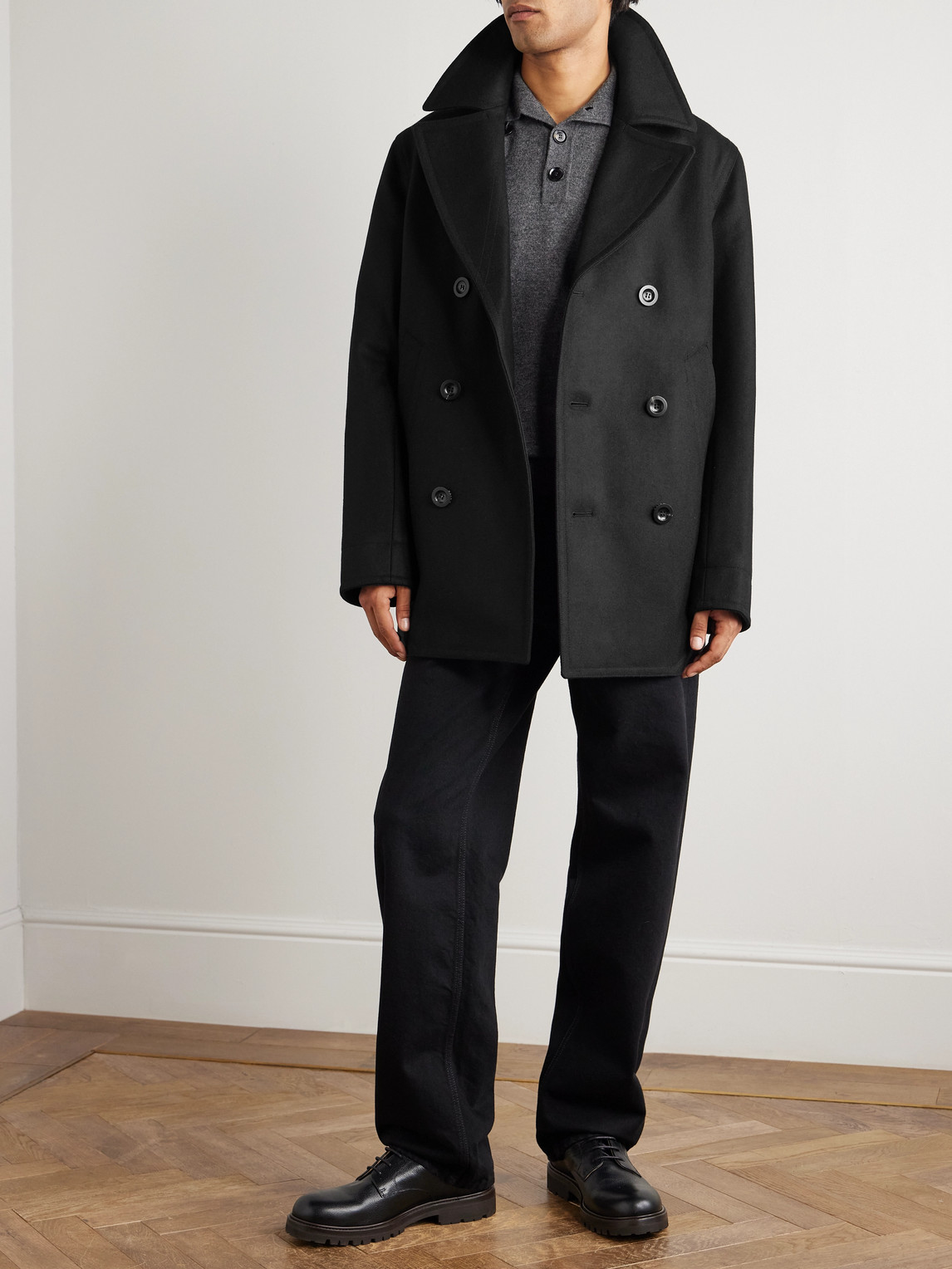 Private White V.c. The Manchester Wool Peacoat In Black