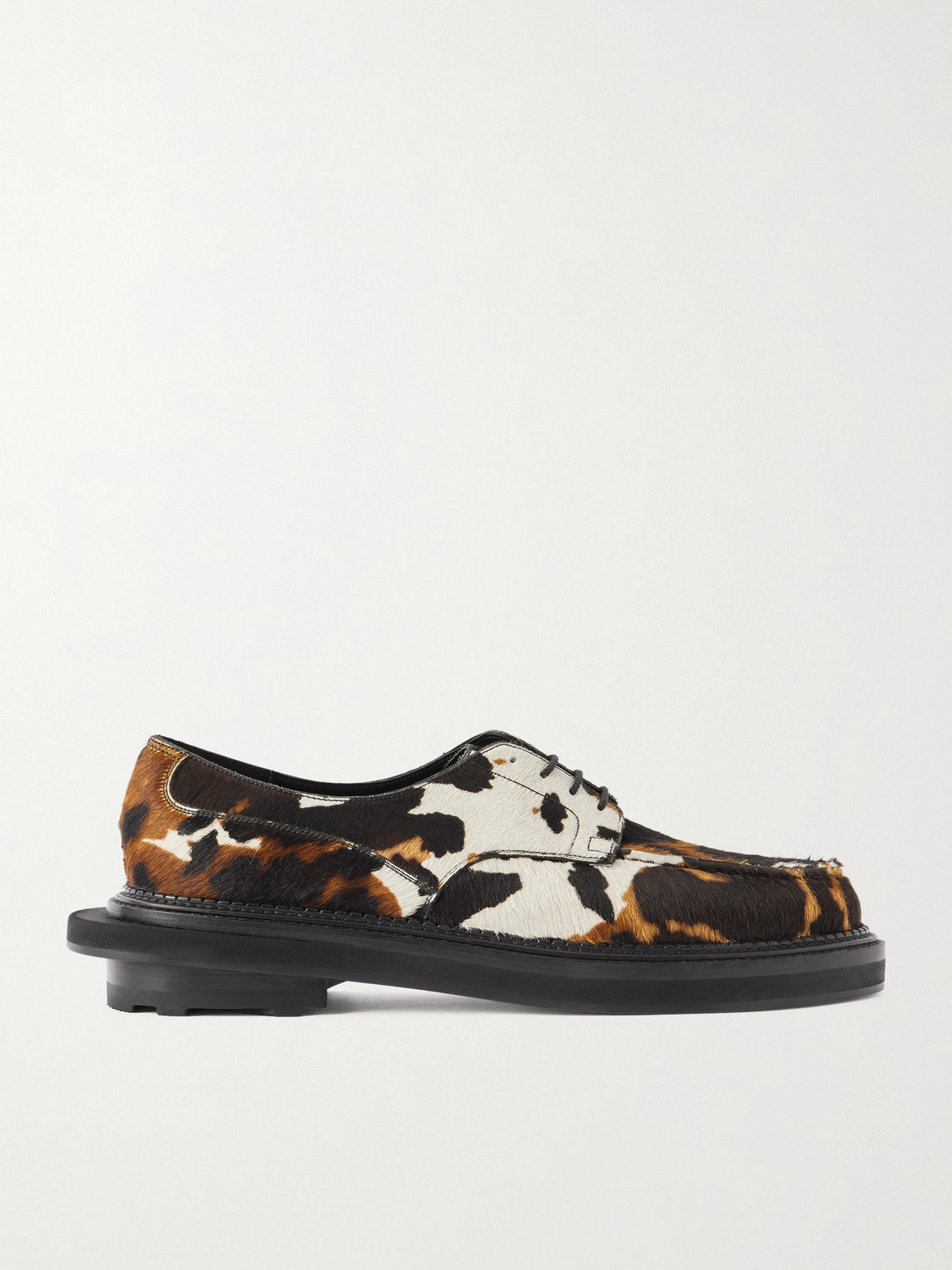 + Sacai Cow-Print Calf Hair Derby Shoes