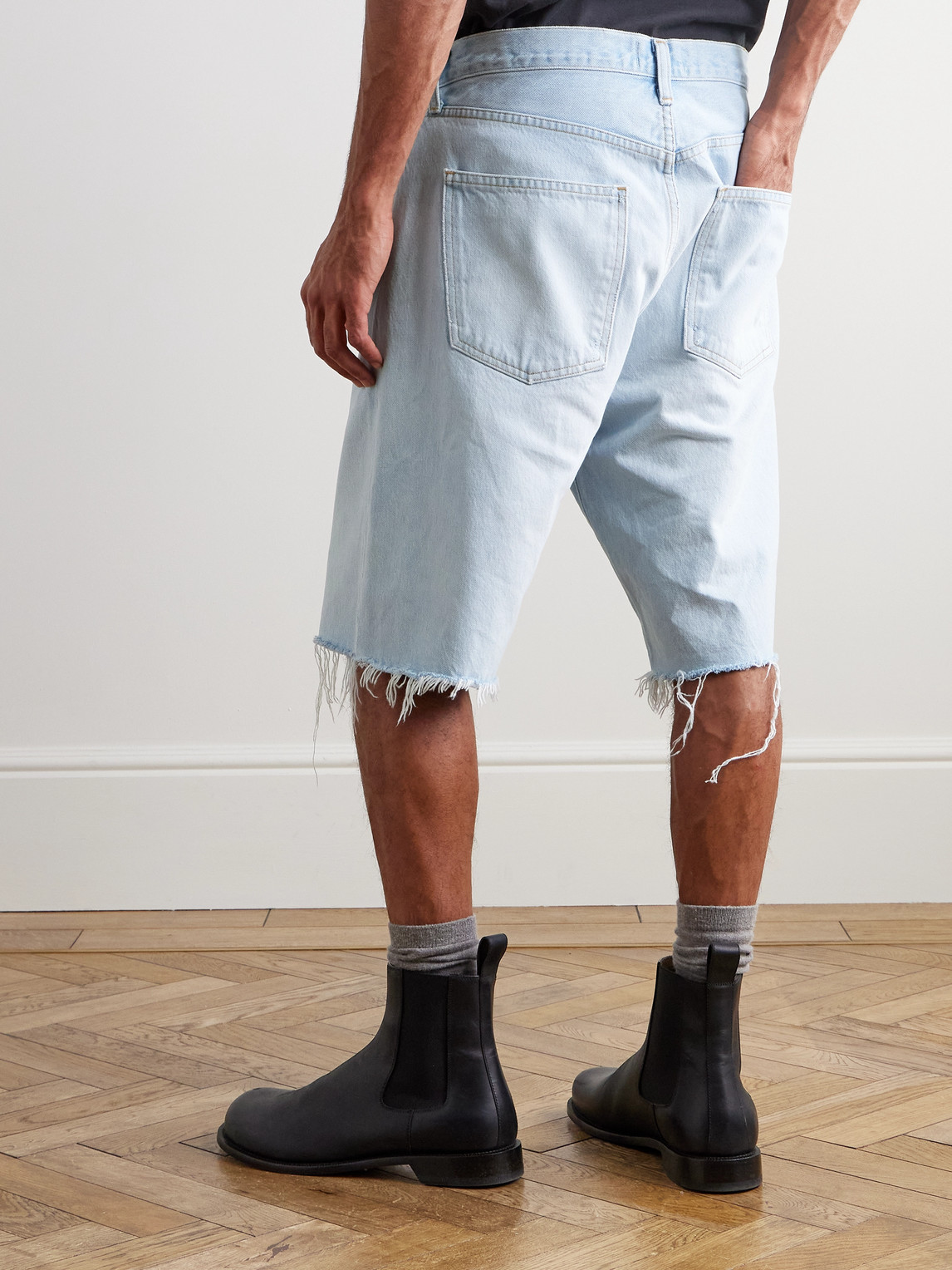  Agolde - Anson Straight-leg Frayed Denim Shorts - Men - Blue - Uk/us 28 