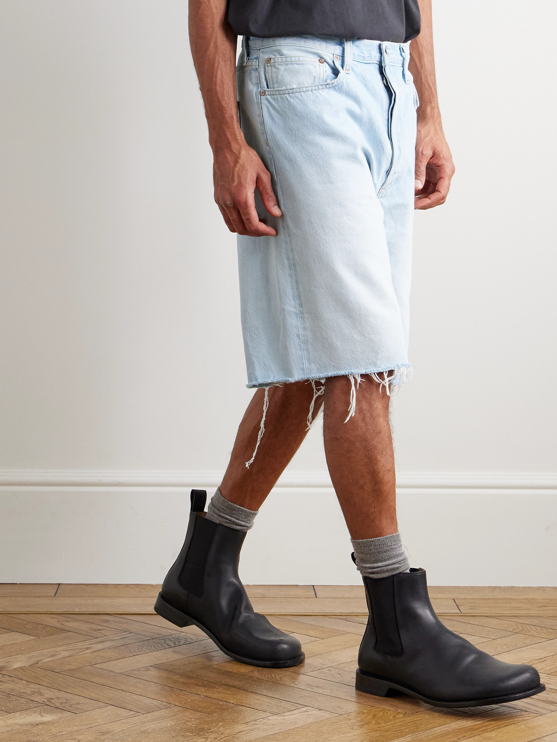  Agolde - Anson Straight-leg Frayed Denim Shorts - Men - Blue - Uk/us 28 
