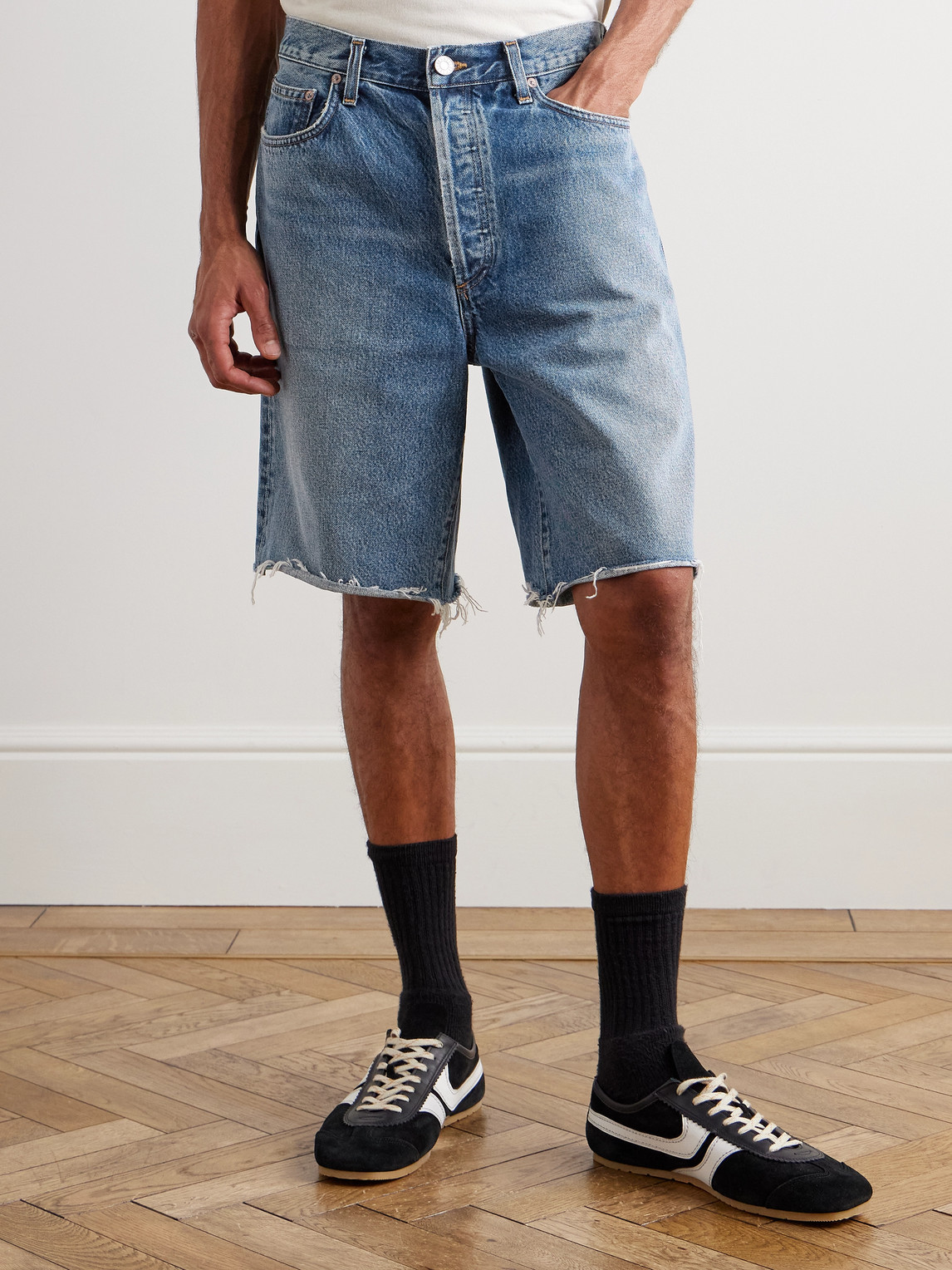  Agolde - Anson Straight-leg Frayed Denim Shorts - Men - Blue - Uk/us 28 