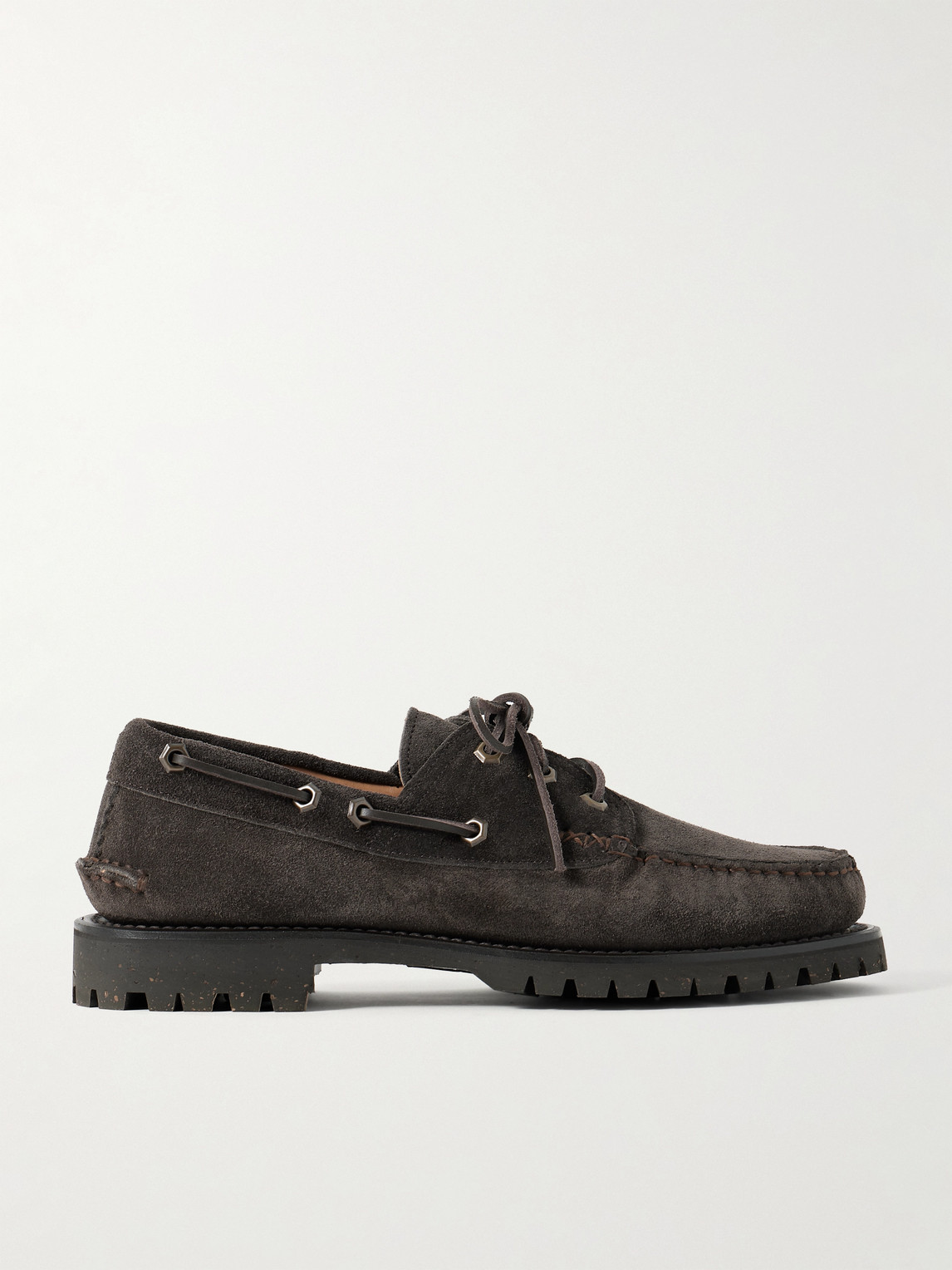 Yuketen Hex Eye Suede Boat Shoes In Brown