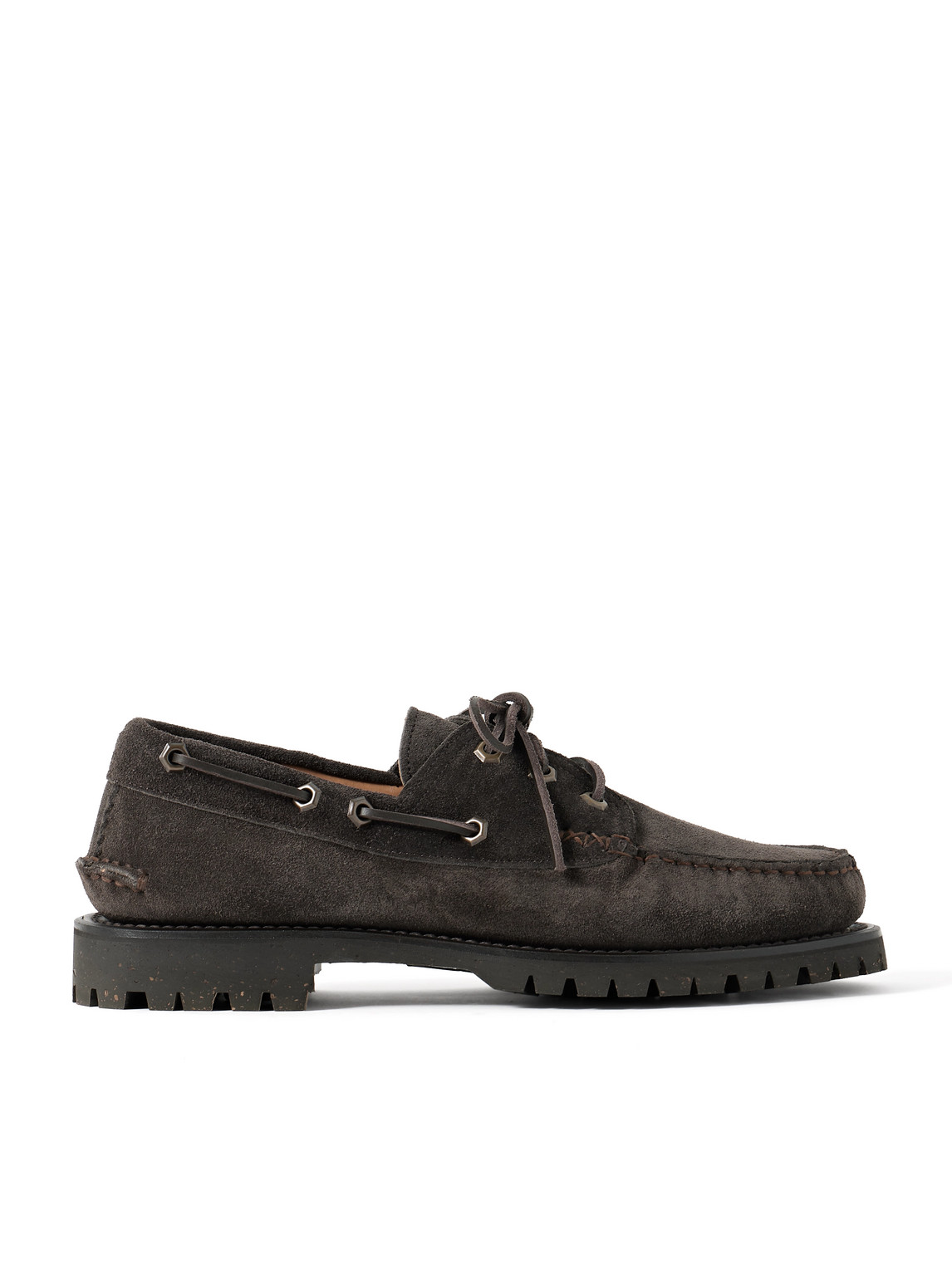 Yuketen Hex Eye Suede Boat Shoes In Brown