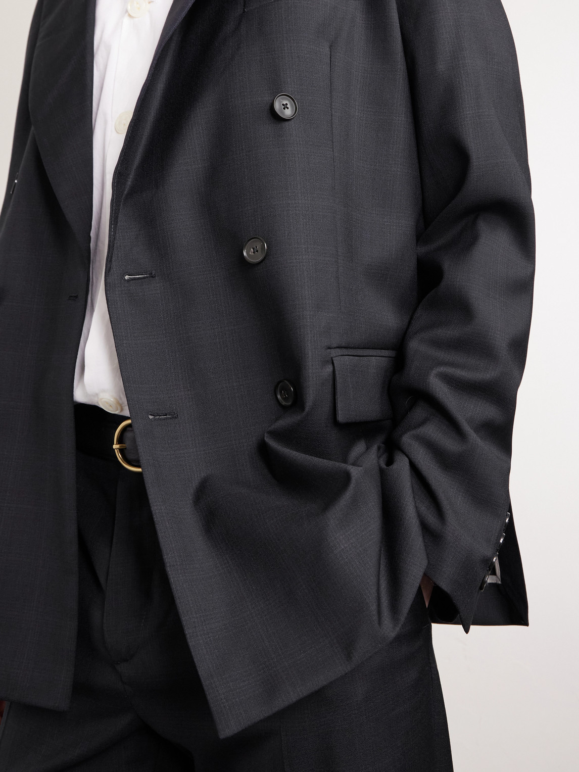 Double-Breasted Checked Virgin Suit Jacket