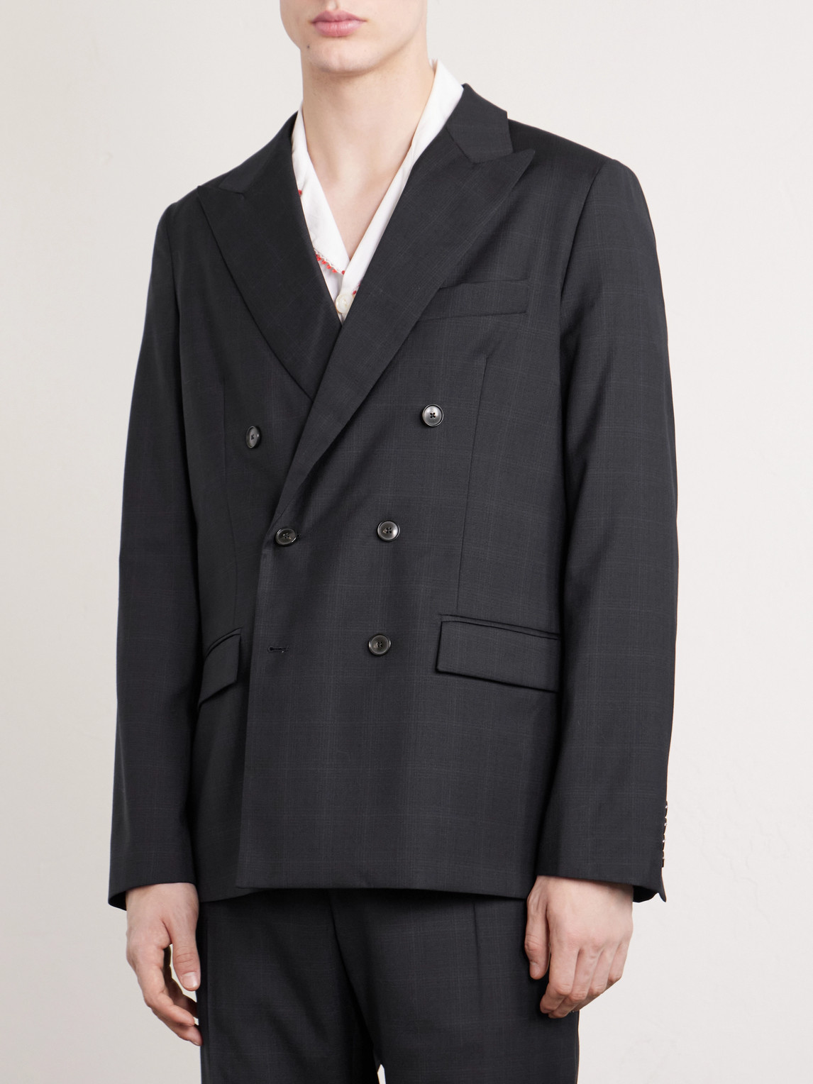 Double-Breasted Checked Virgin Suit Jacket