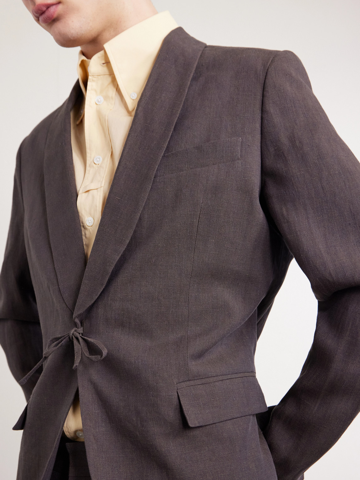 Shinji Shawl-Collar Linen Suit Jacket