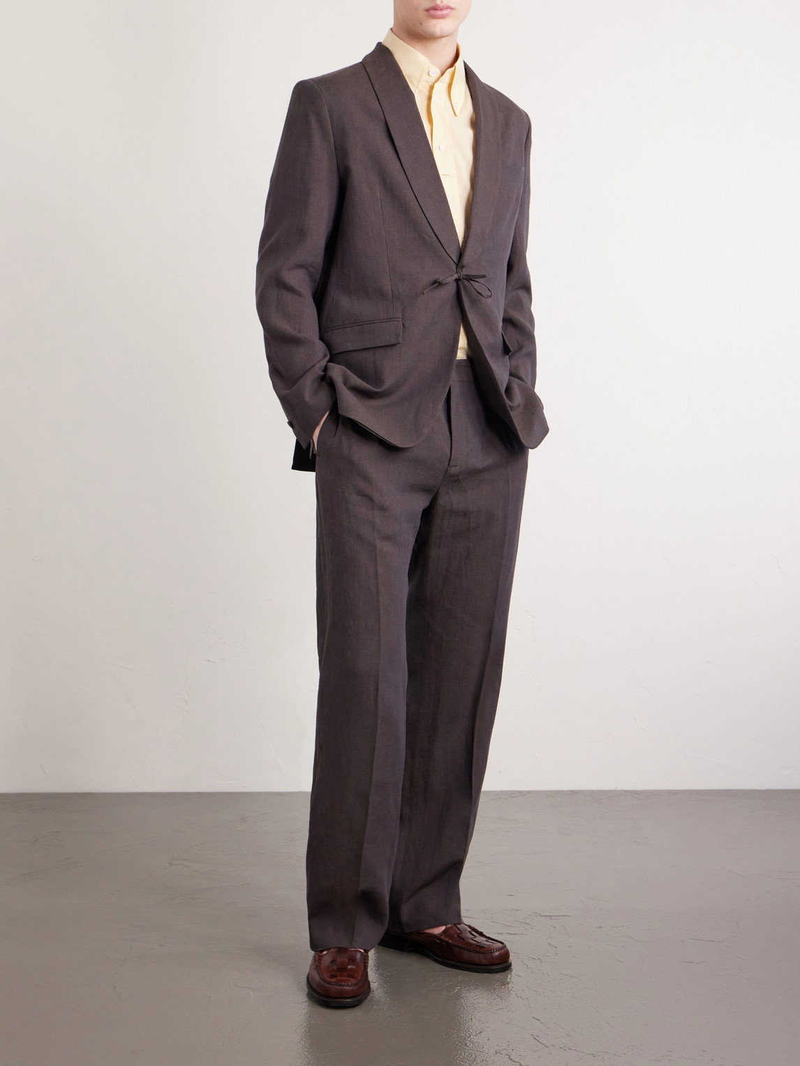 Shinji Shawl-Collar Linen Suit Jacket