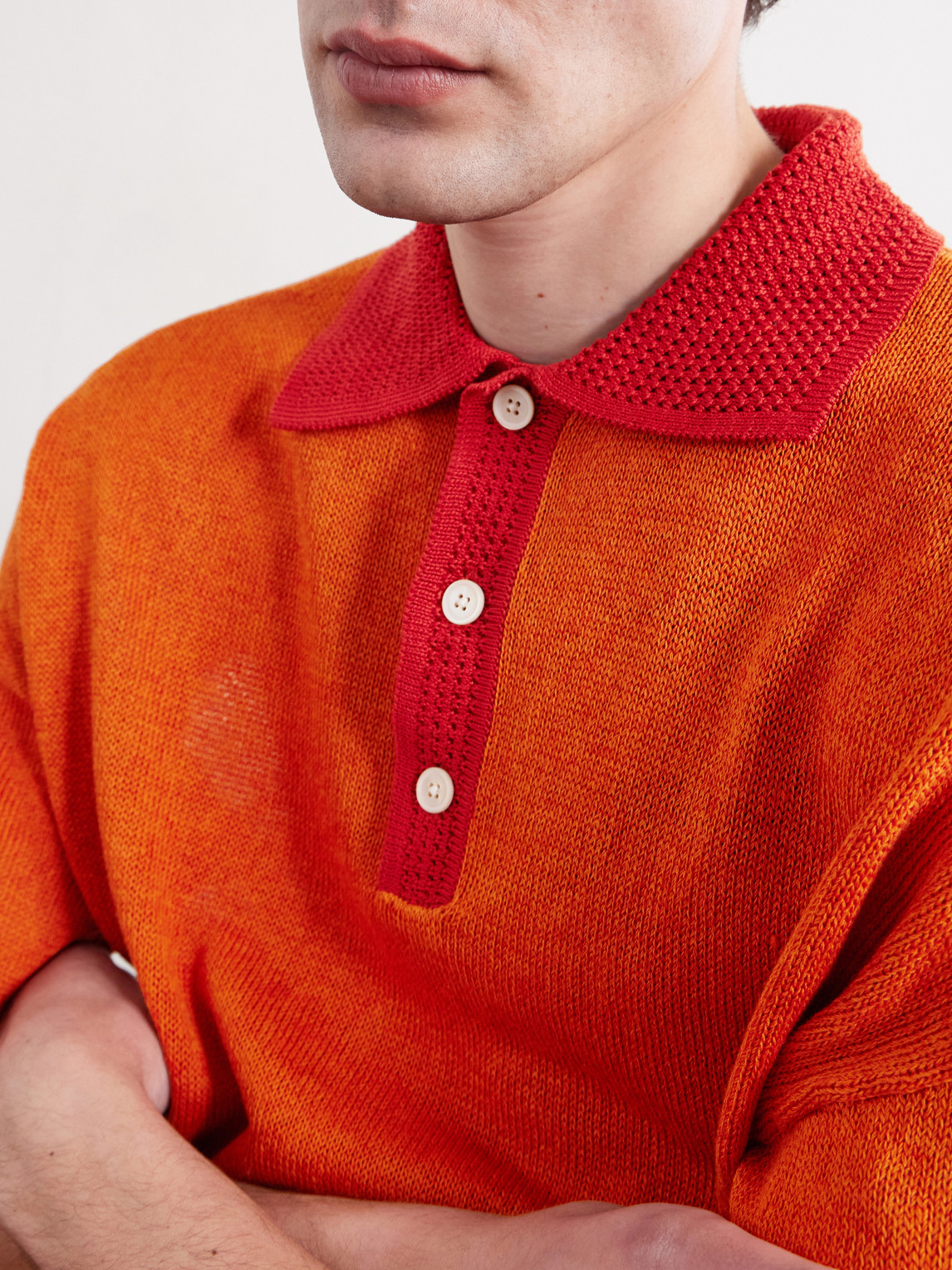 Open-Knit Organic Cotton And Linen-Blend Polo Shirt