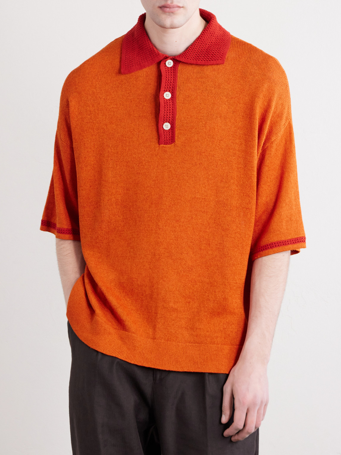 Open-Knit Organic Cotton And Linen-Blend Polo Shirt